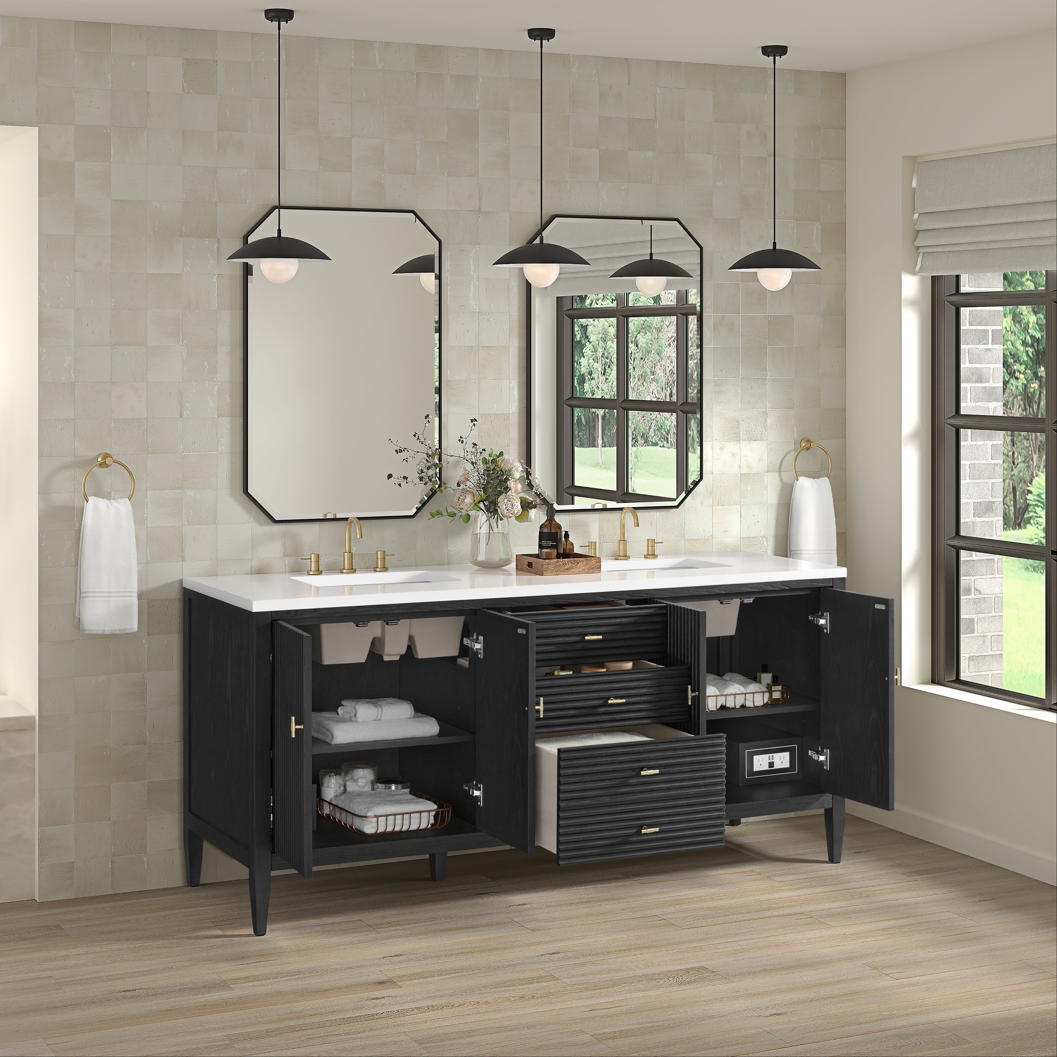 James Martin Myrrin 72" Double Vanity in Carbon Oak with 3cm Countertop