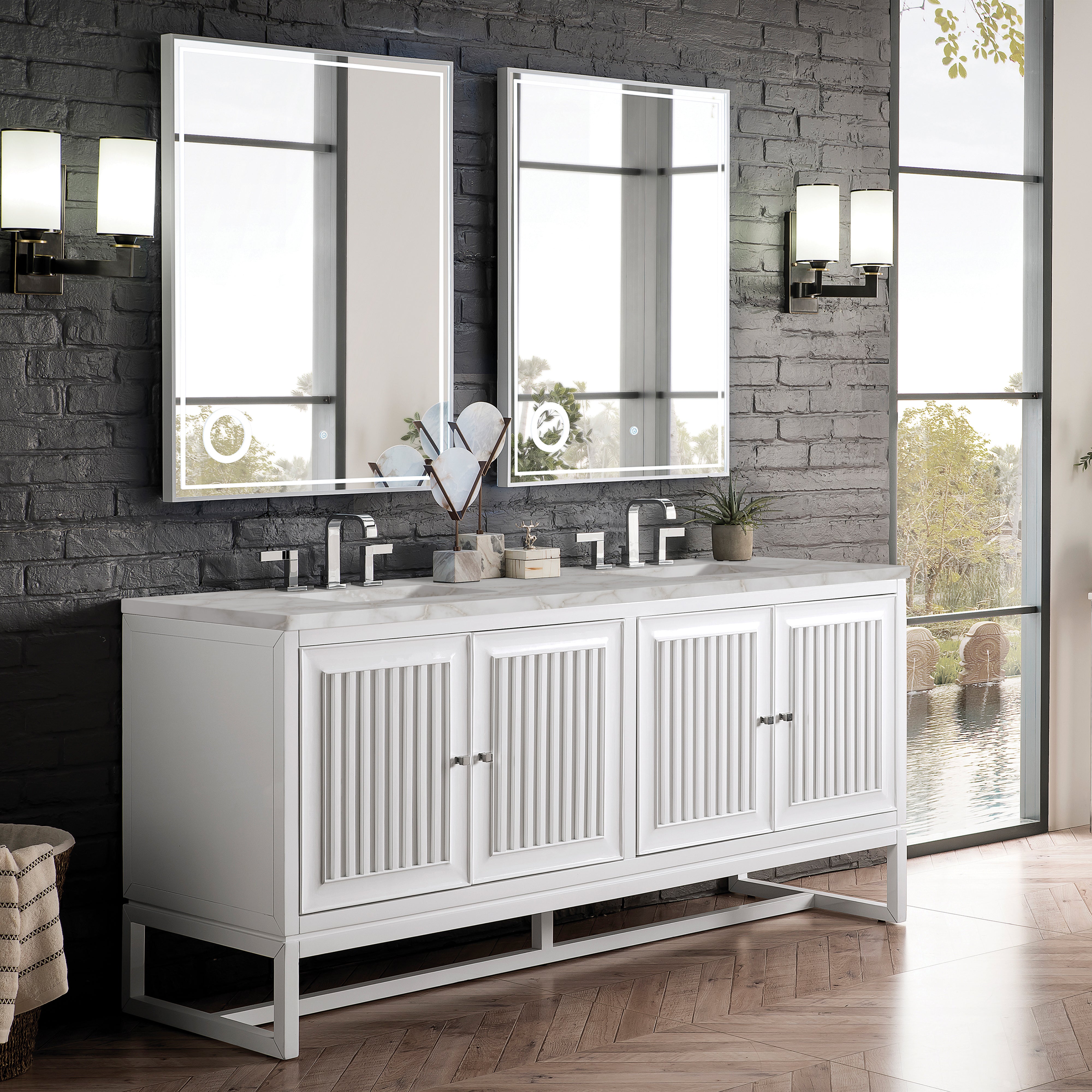 James Martin Athens 72" Double Vanity in Glossy White with 3cm Countertop