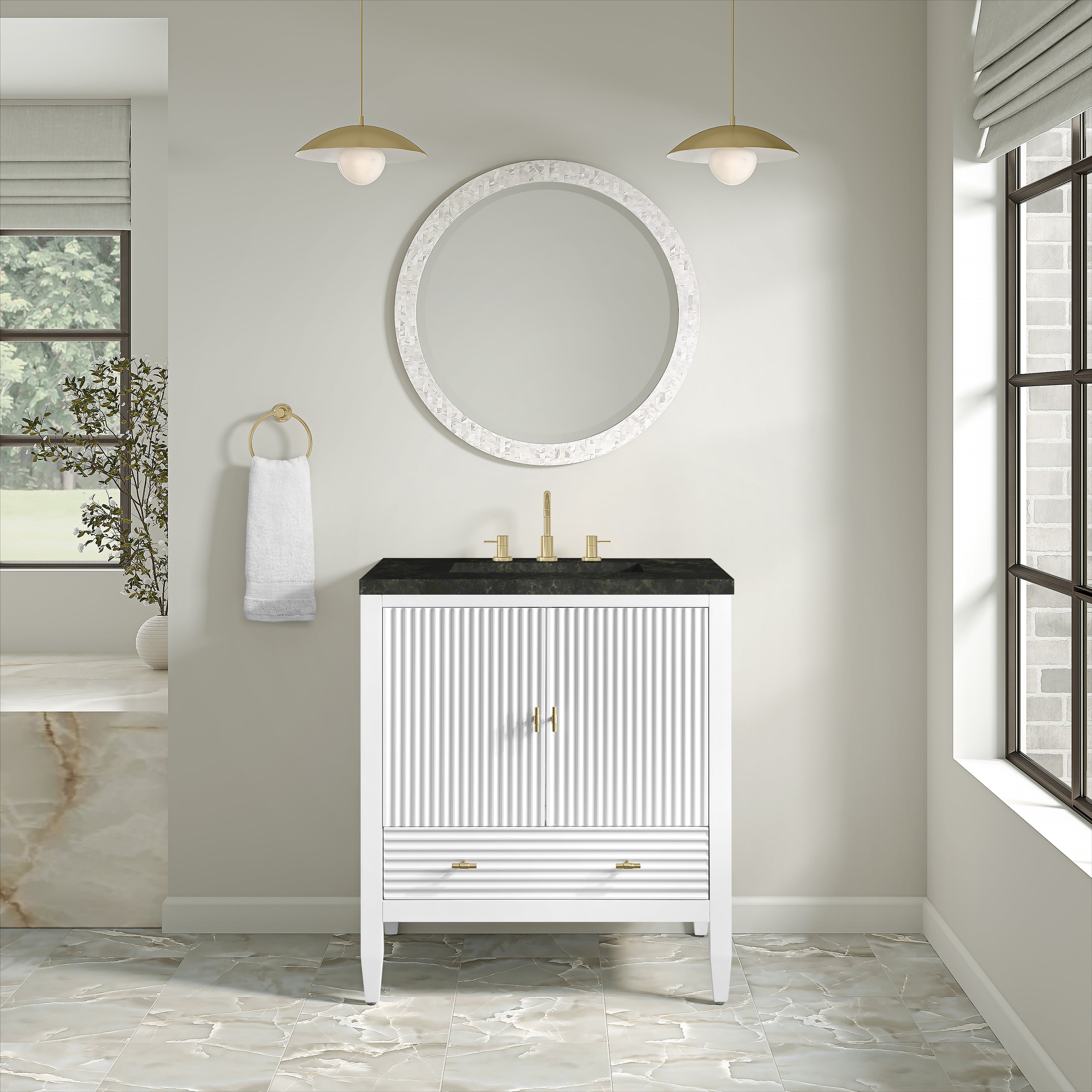 James Martin Myrrin 30" Single Vanity in Bright White with 3cm Countertop