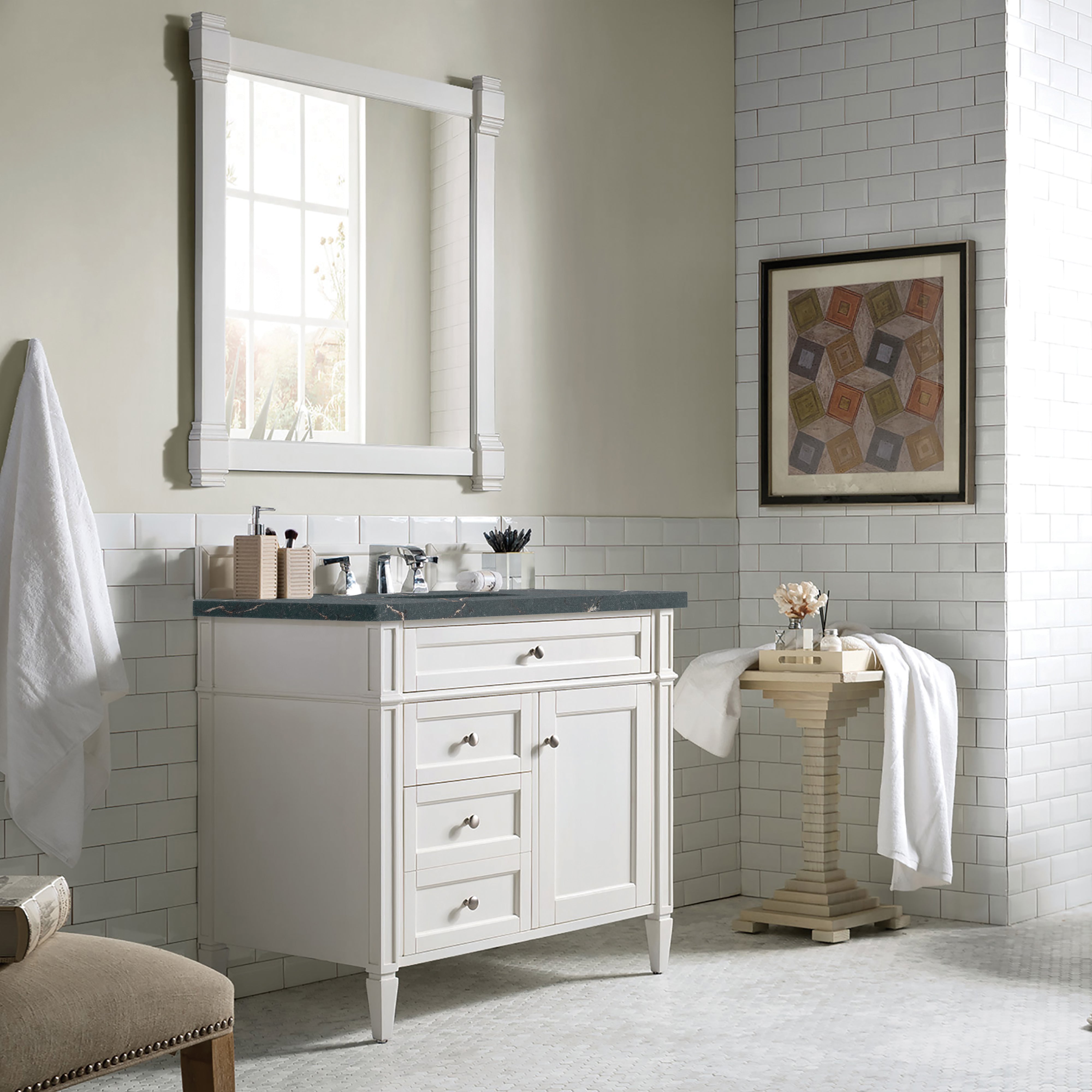 James Martin Brittany 36" Single Vanity in Bright White with 3cm Countertop
