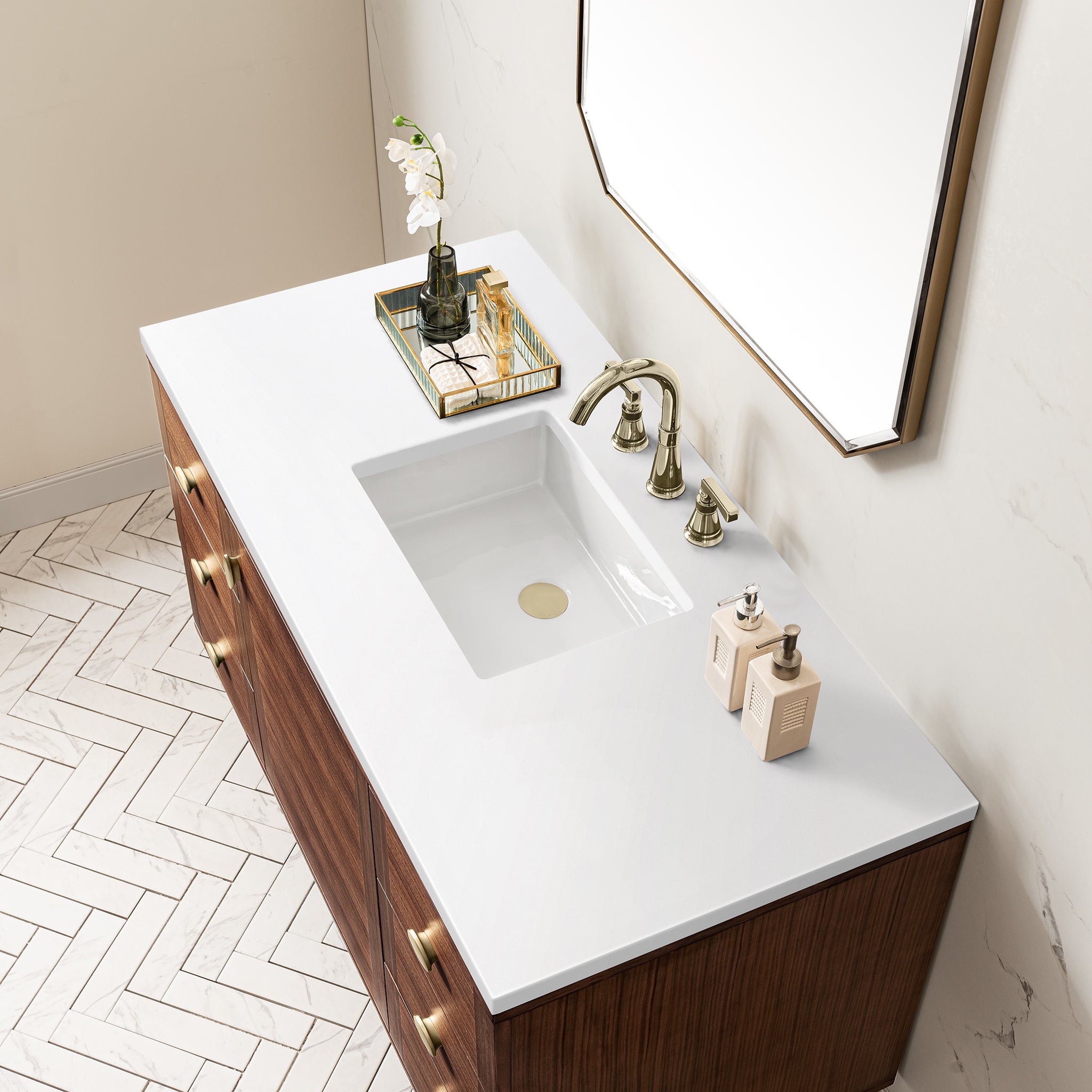 James Martin Amberly 48" Single Vanity in Mid-Century Walnut with 3cm Countertop