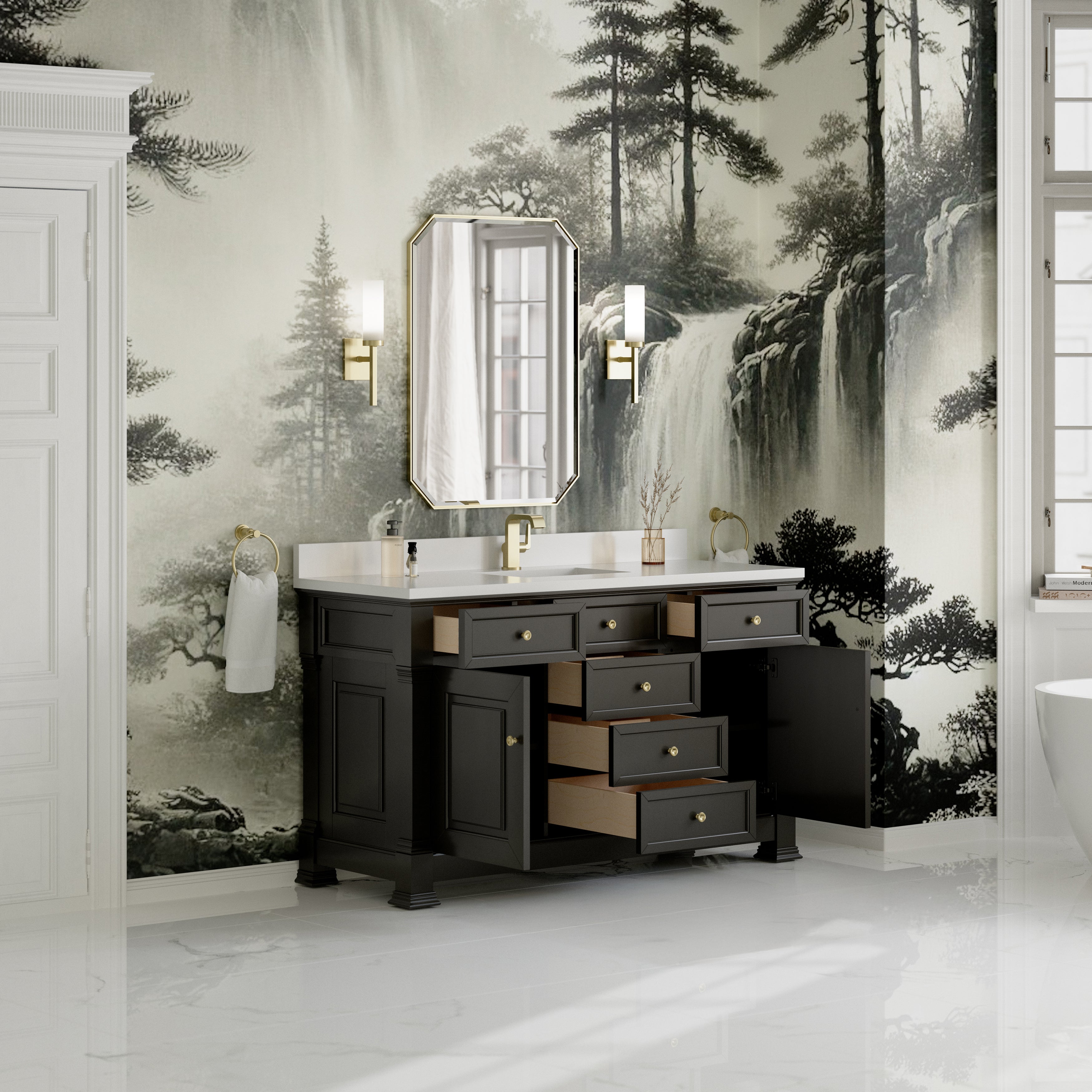 James Martin Brookfield 60" Single Vanity in Black Onyx with 3cm Countertop