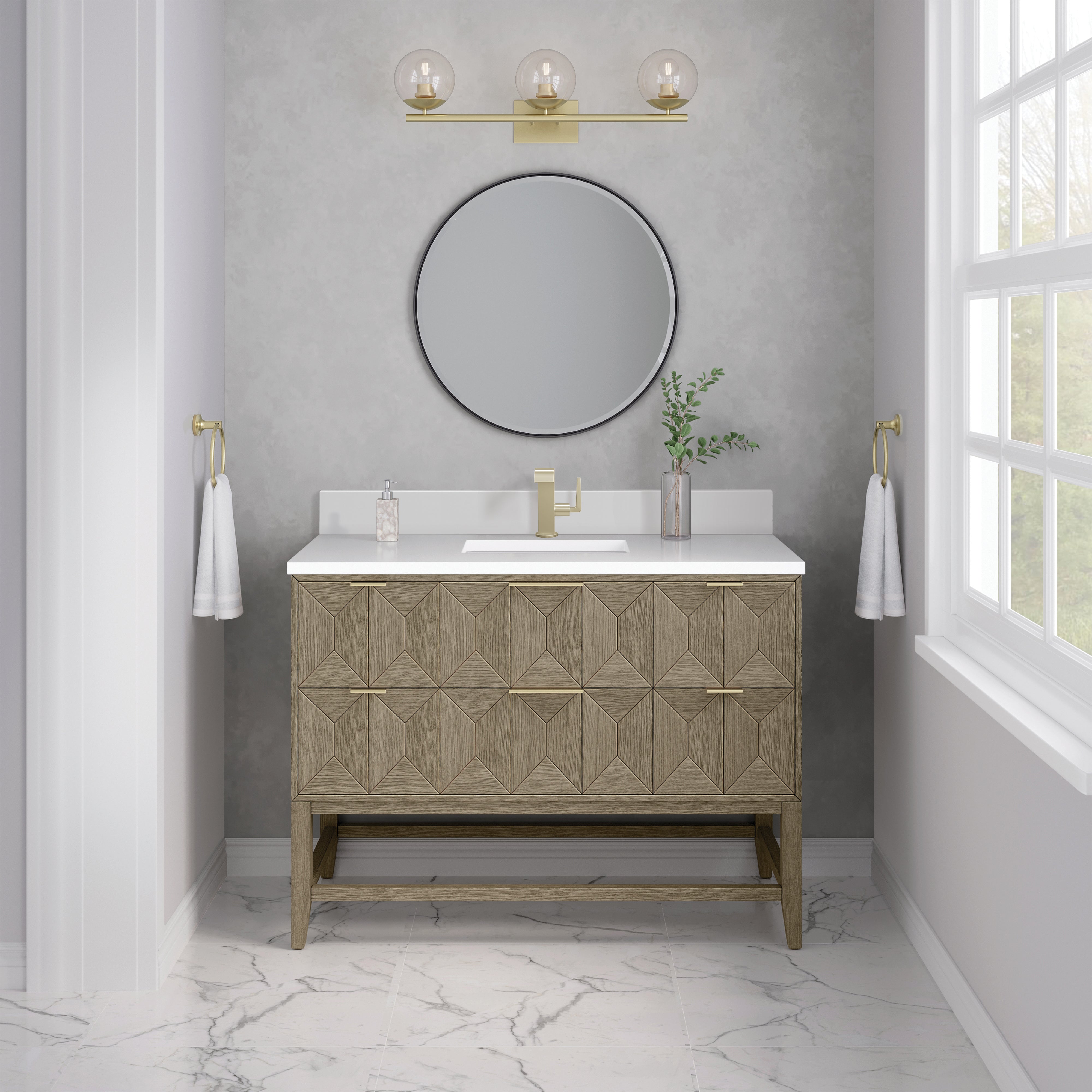 James Martin Emmeline 48" Single Vanity in Pebble Oak with 3cm Countertop