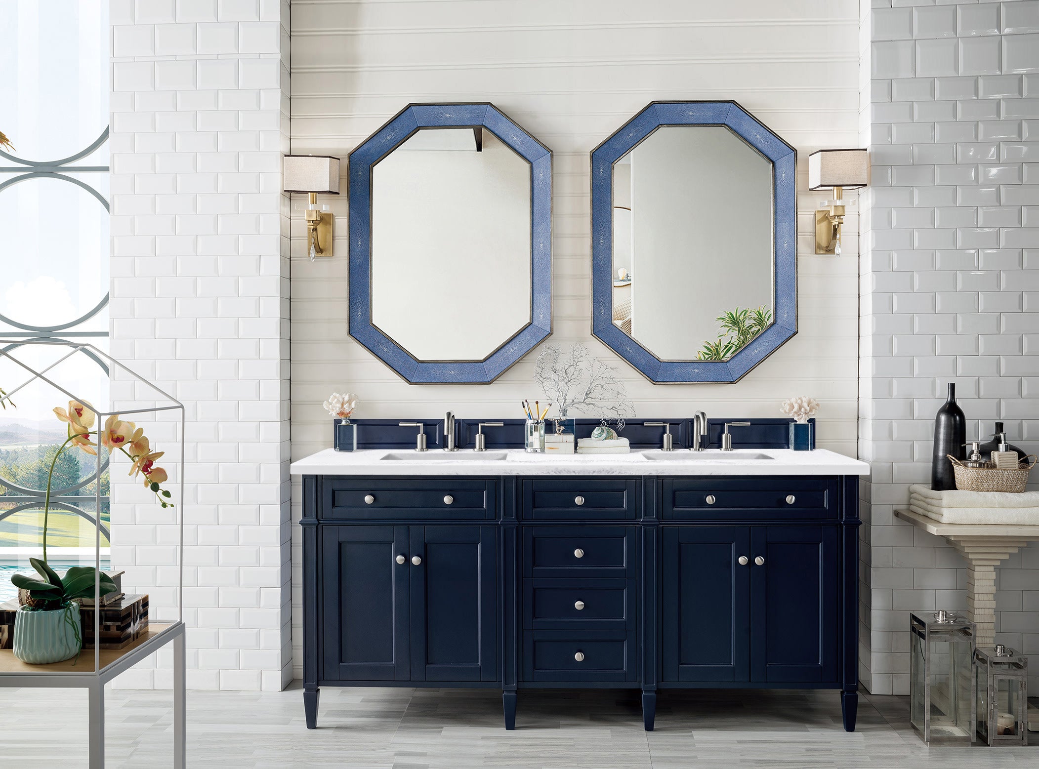 James Martin Brittany 72" Double Vanity in Victory Bleu with 3cm Countertop
