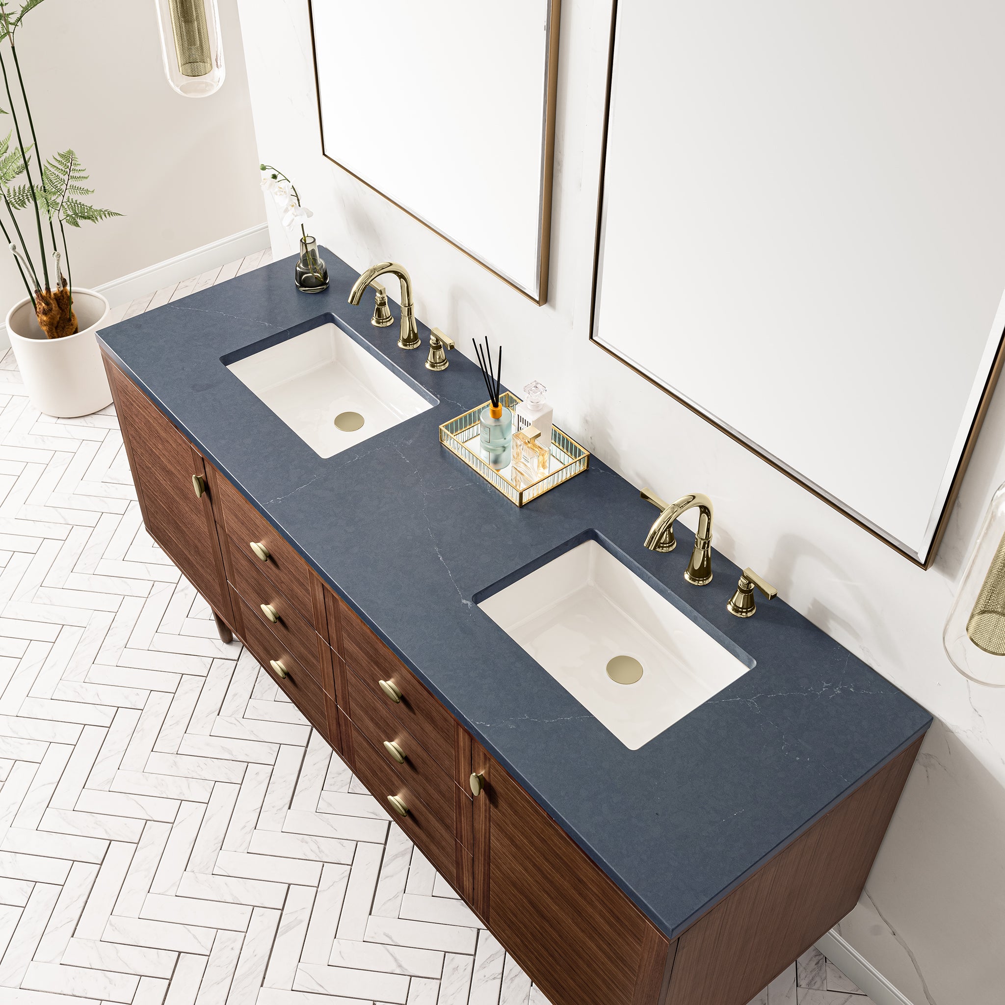 James Martin Amberly 72" Double Vanity in Mid-Century Walnut with 3cm Countertop