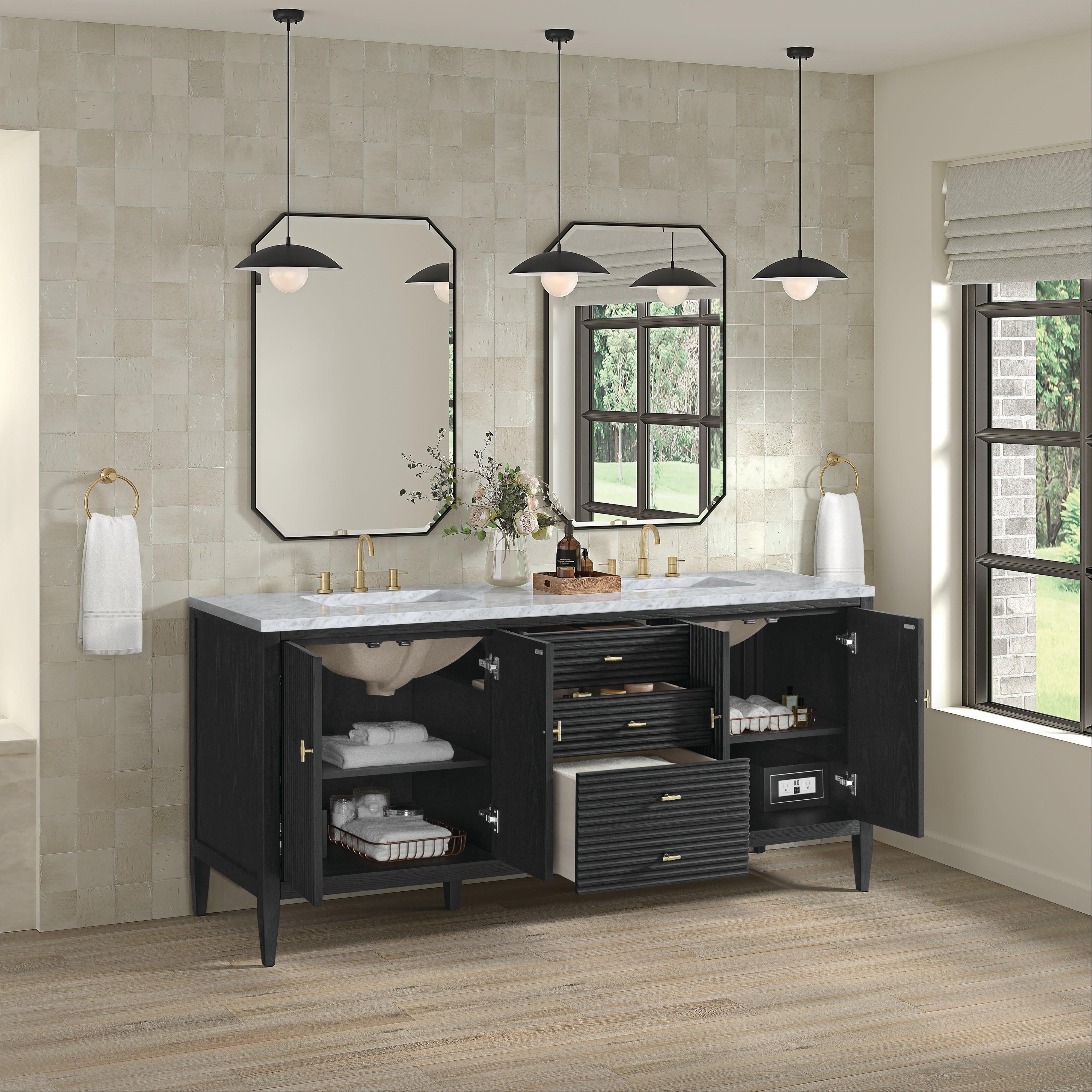 James Martin Myrrin 72" Double Vanity in Carbon Oak with 3cm Countertop
