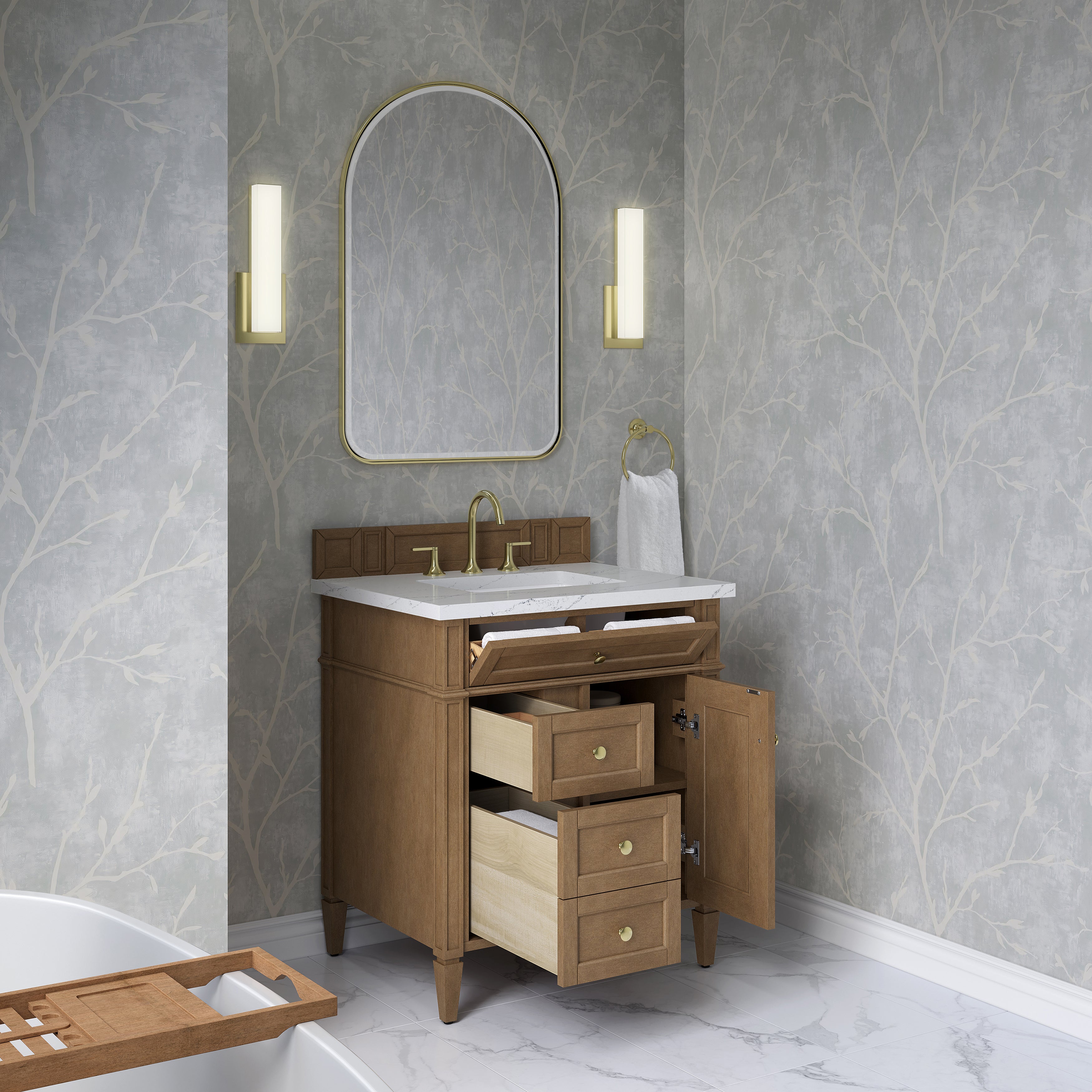 James Martin Brittany 30" Single Vanity in Pecan with 3cm Countertop