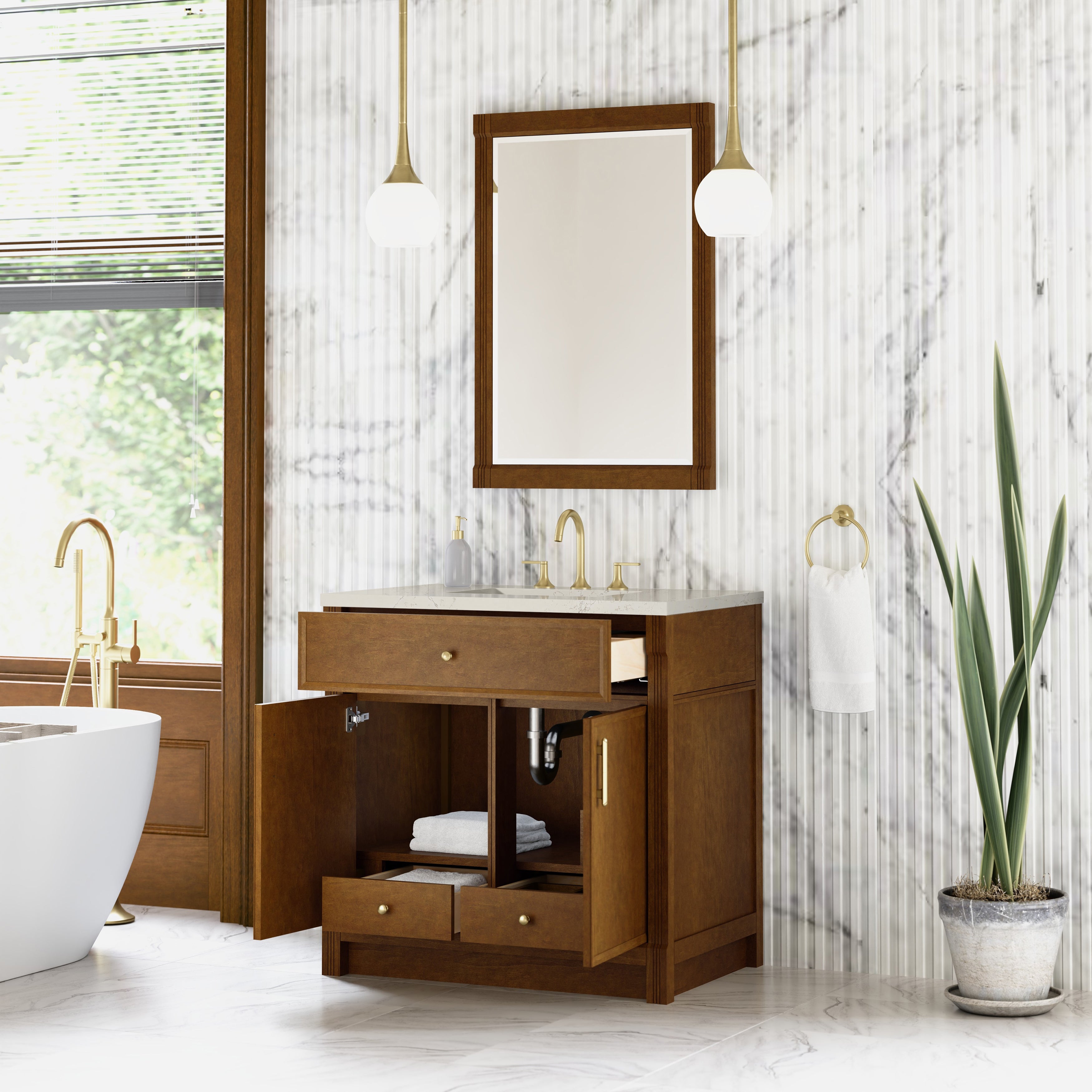 James Martin Bellshire 36" Single Vanity in Honey Oak with 3cm Countertop