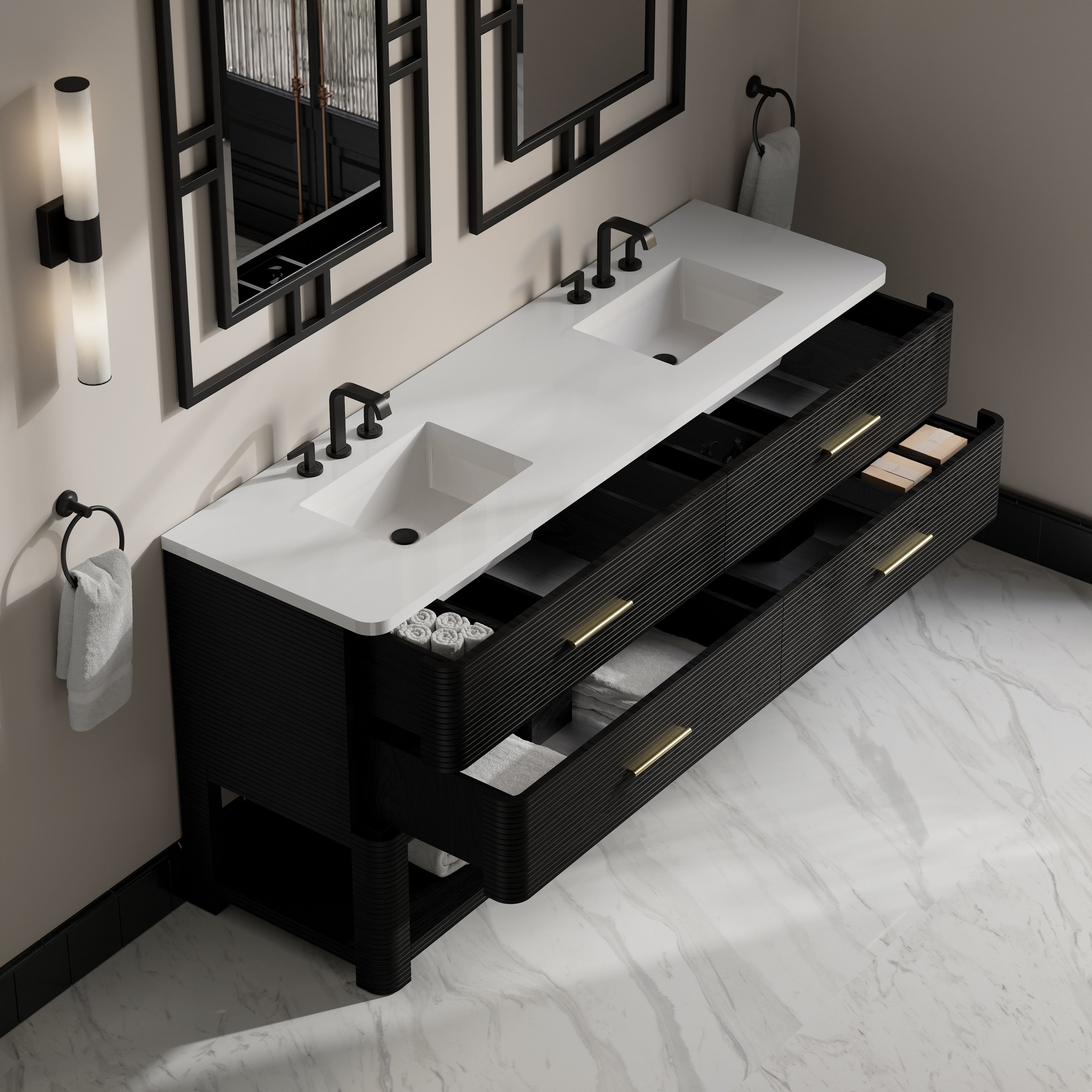 James Martin Lucian 72" Double Vanity in Carbon Oak with 3cm Countertop