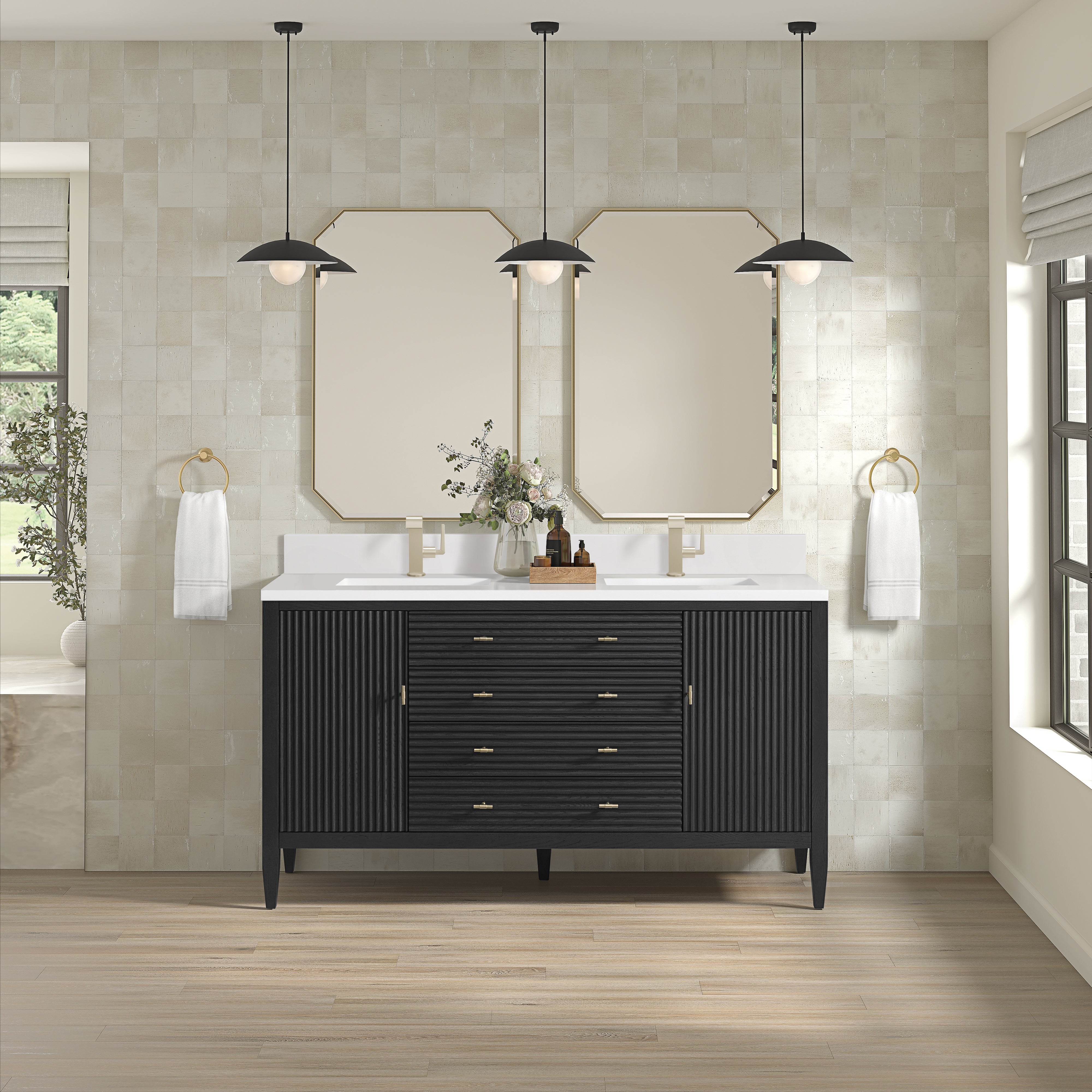 James Martin Myrrin 60" Double Vanity in Carbon Oak with 3cm Countertop