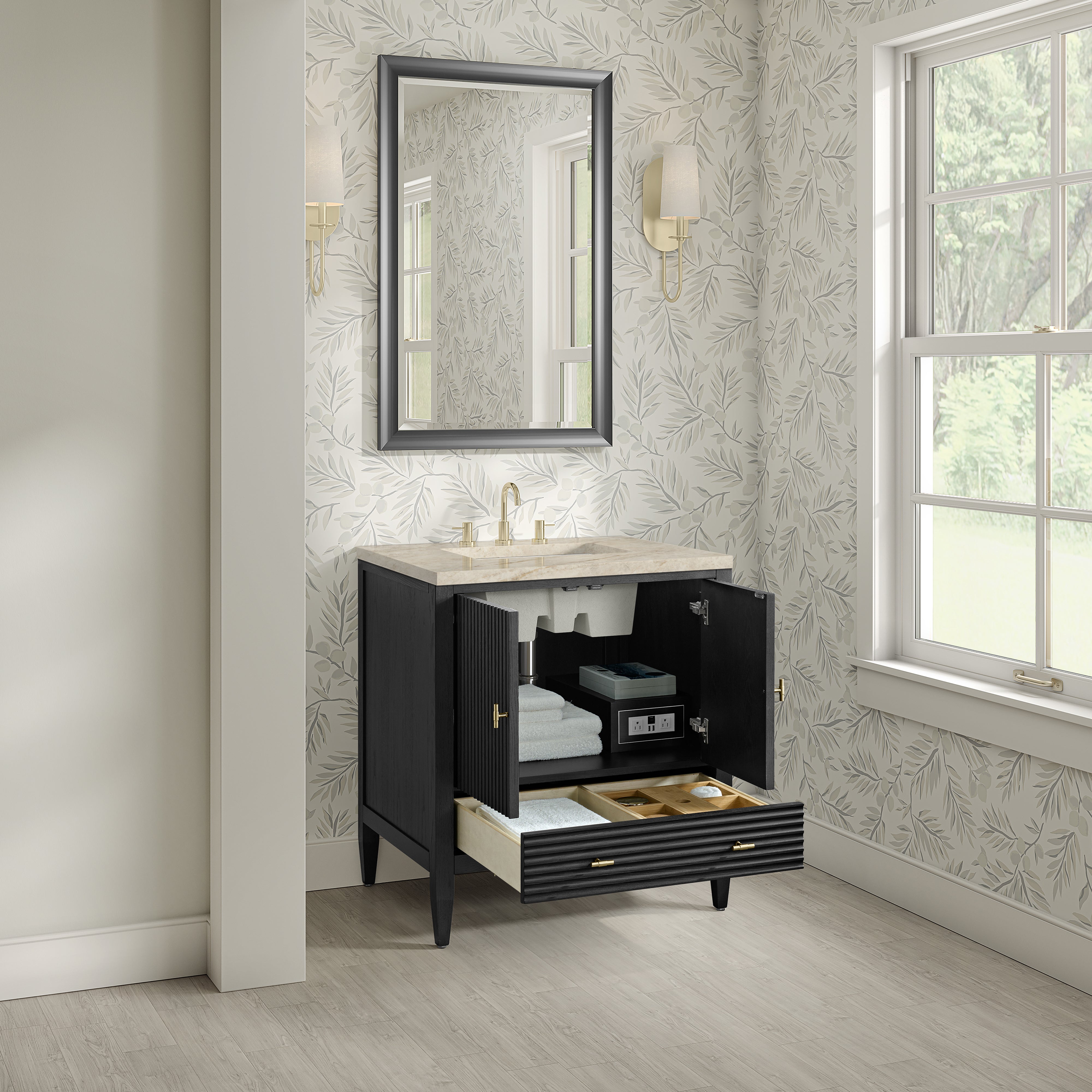 James Martin Myrrin 30" Single Vanity in Carbon Oak with 3cm Countertop