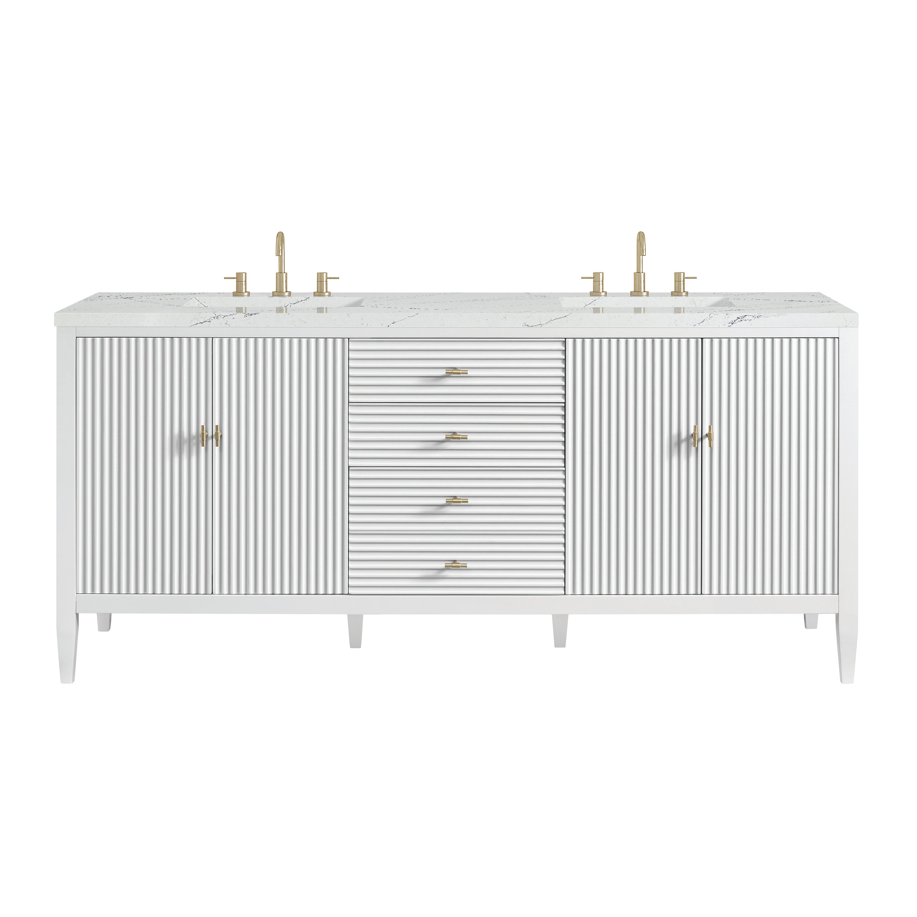 James Martin Myrrin 72" Double Vanity in Bright White with 3cm Countertop and FreePower Wireless Charger