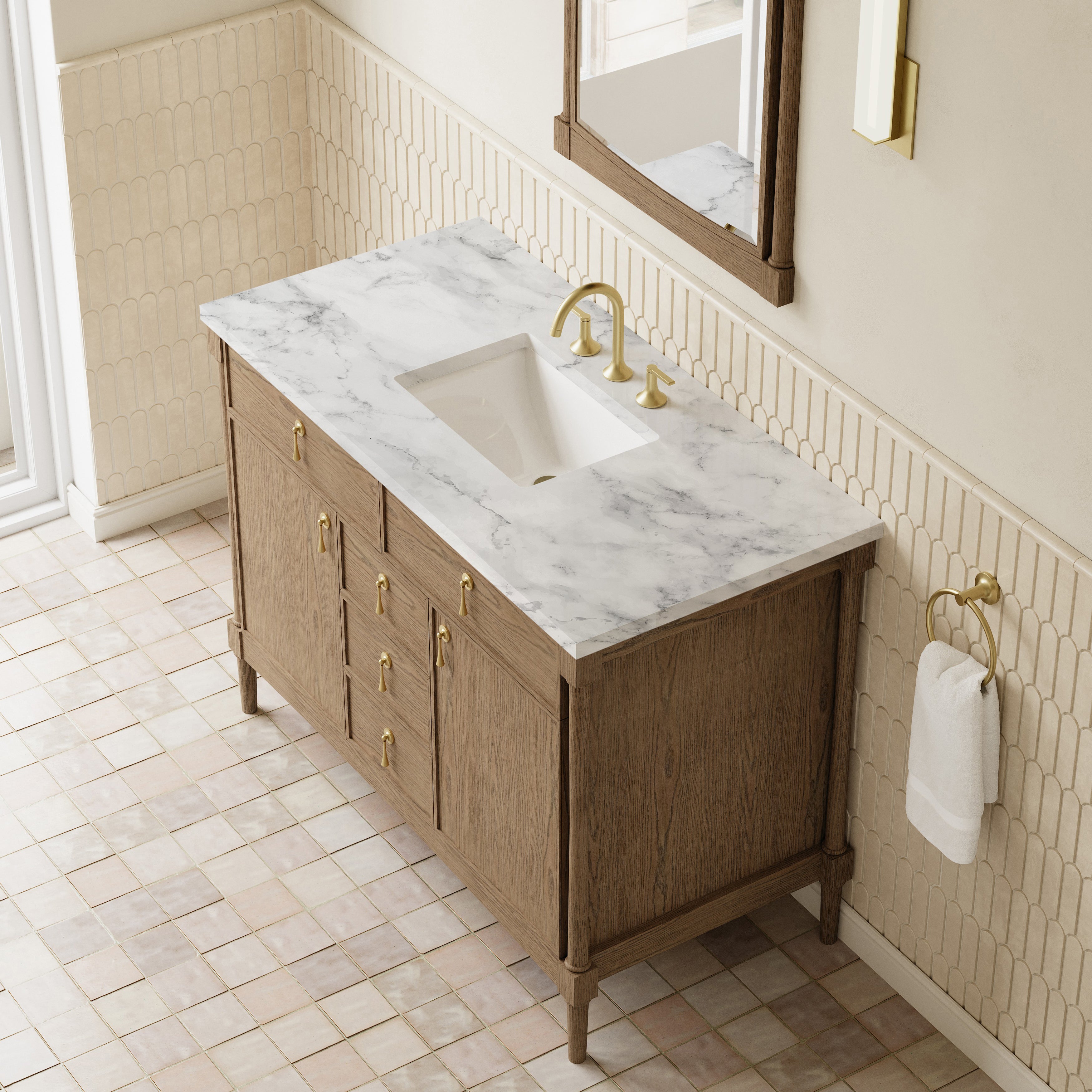 James Martin Kinnsden 48" Single Vanity in Weathered Oak with 3cm Countertop