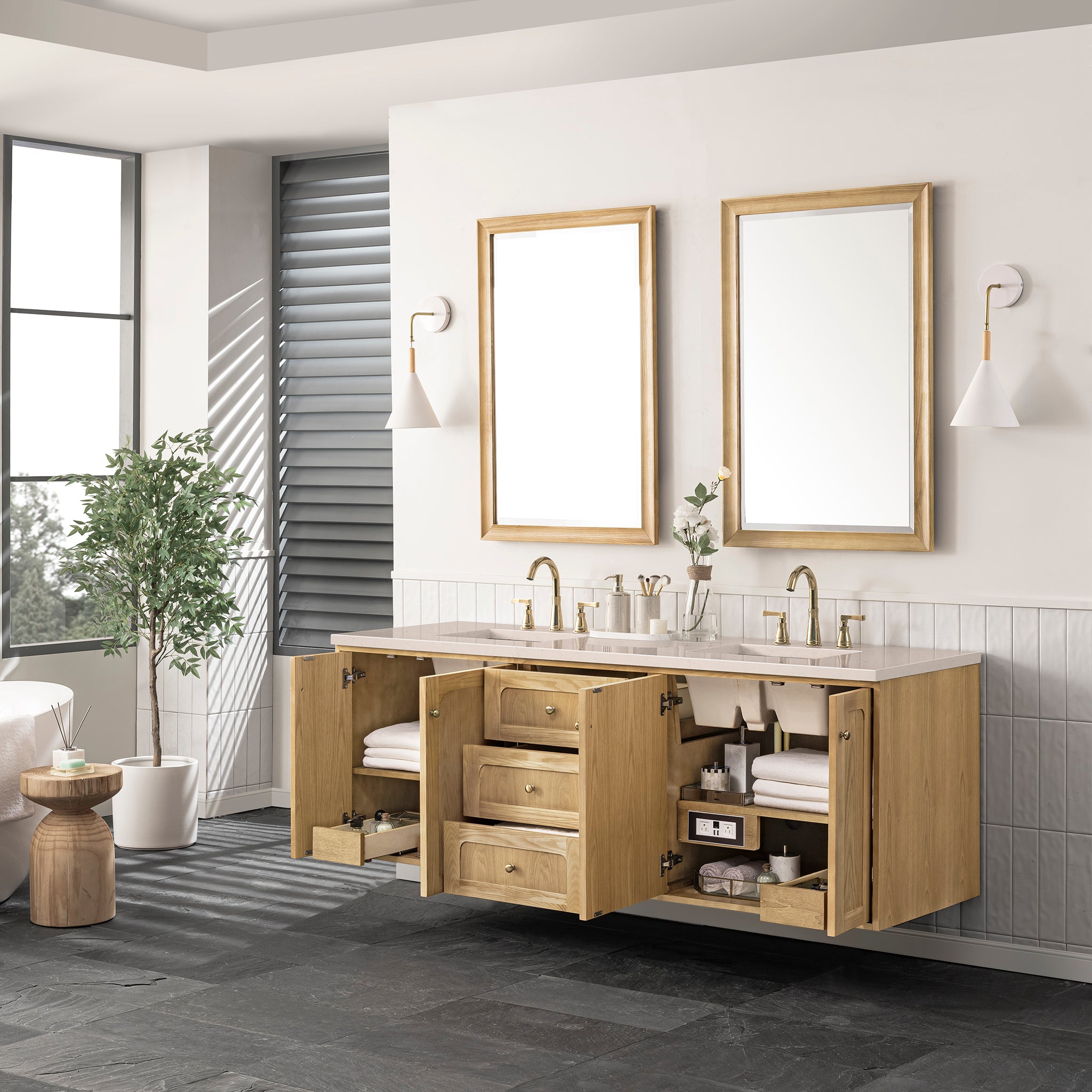 James Martin Laurent 72" Double Vanity in Light Natural Oak with 3cm Countertop