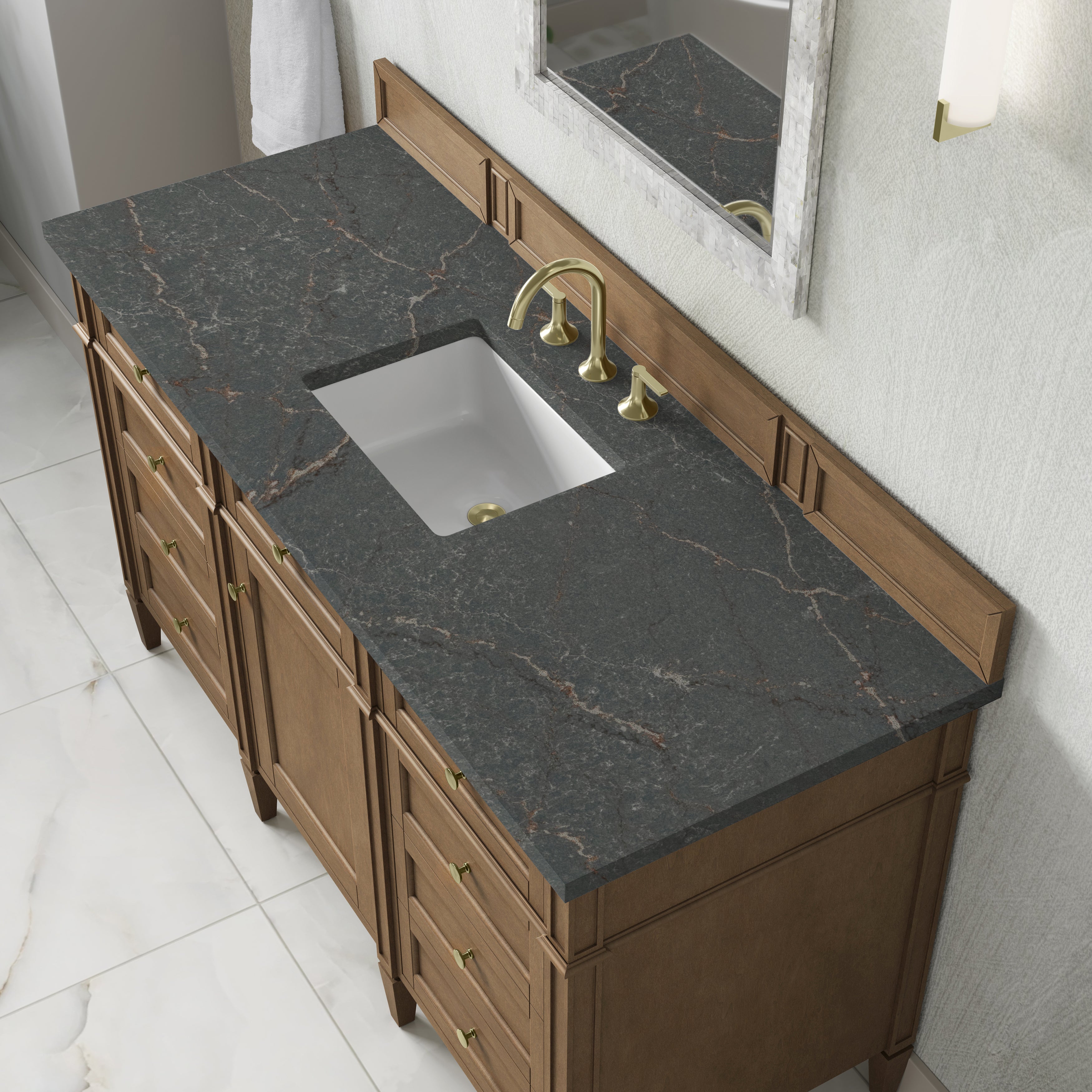 James Martin Brittany 60" Single Vanity in Pecan with 3cm Countertop