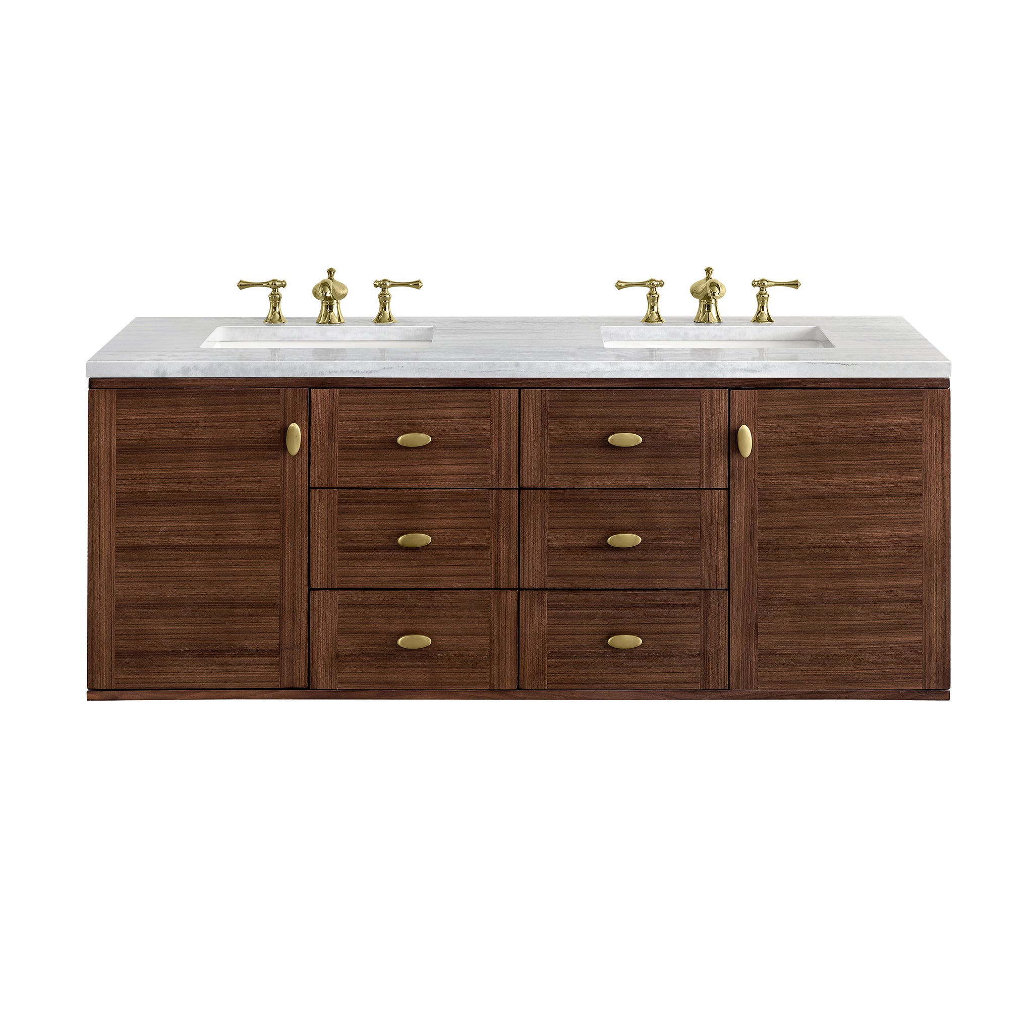 James Martin Amberly 60" Double Vanity in Mid-Century Walnut with 3cm Countertop