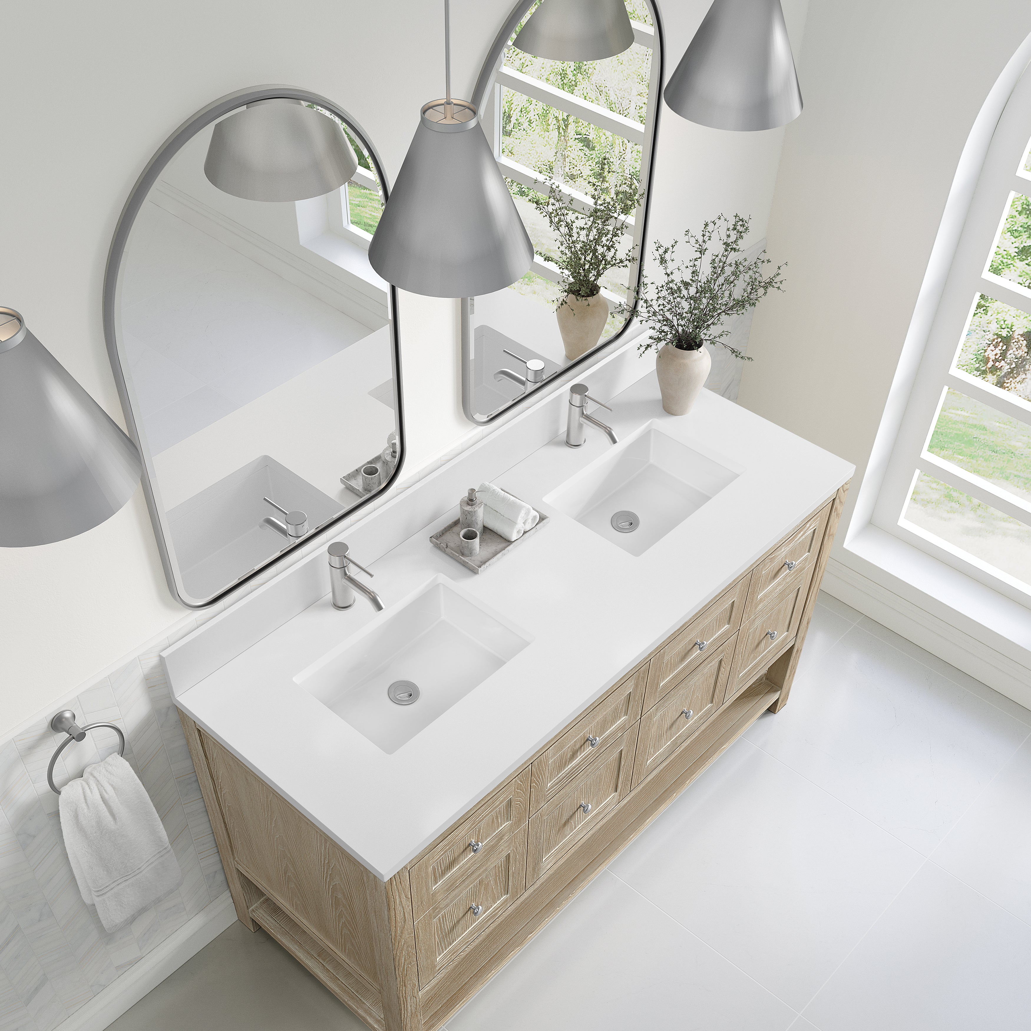 James Martin Breckenridge 60" Double Vanity in Whitewashed Oak with 3cm Countertop