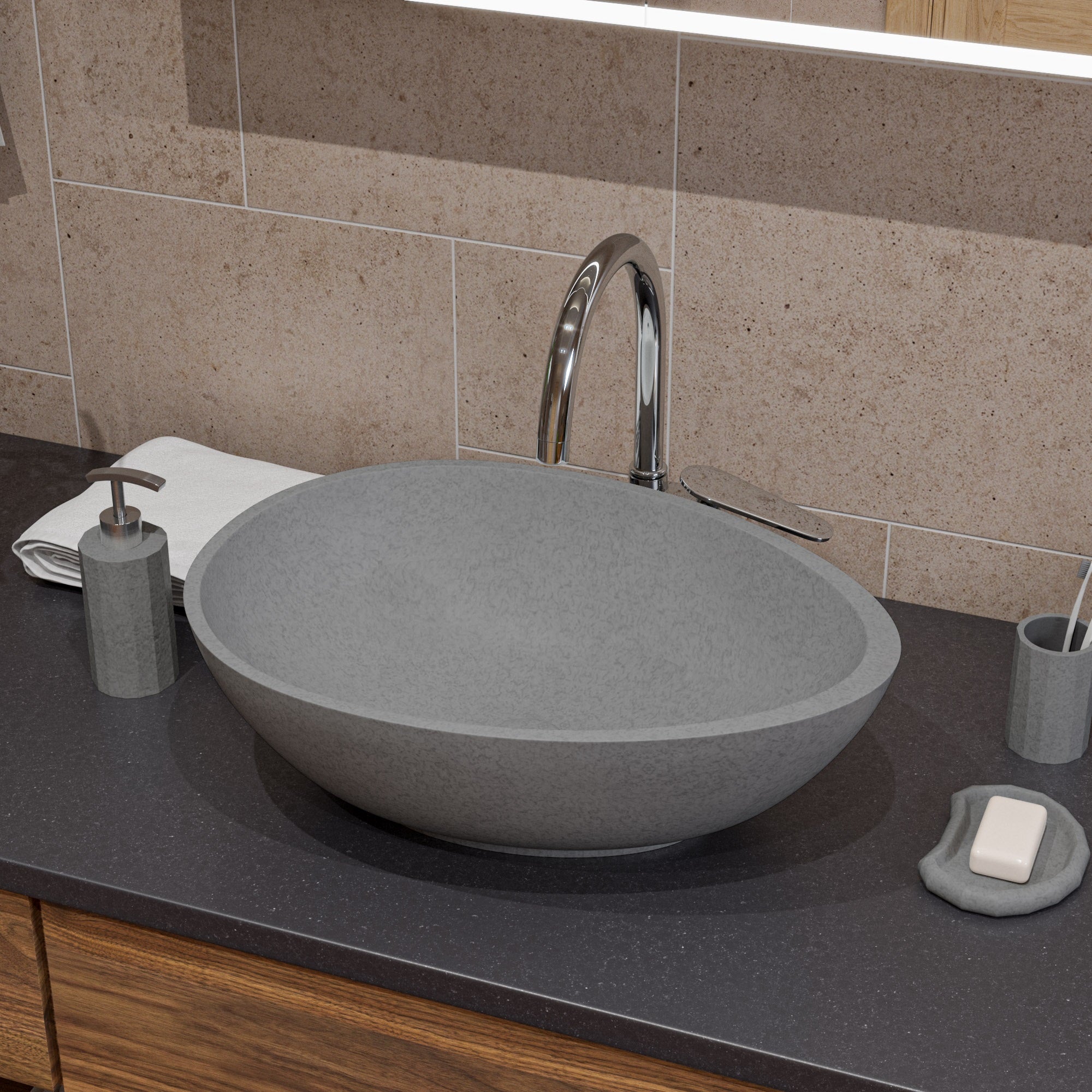 ALFI brand  ABCO21O 21" Solid Concrete Tear Drop Above Mount Vessel Sink