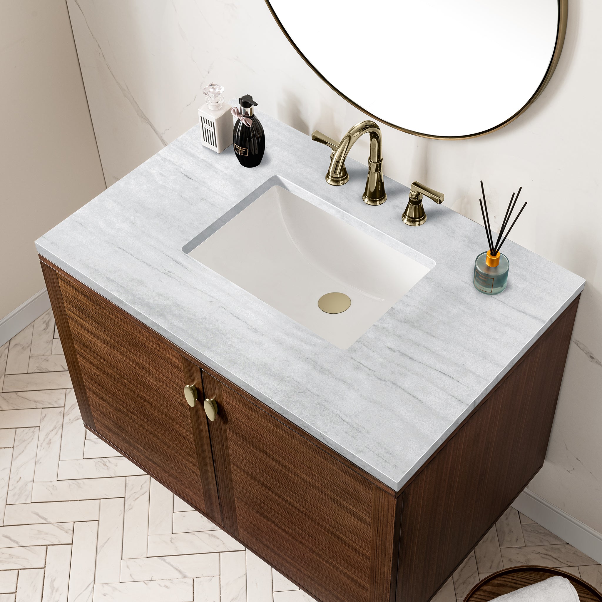 James Martin Amberly 36" Single Vanity in Mid-Century Walnut with 3cm Countertop