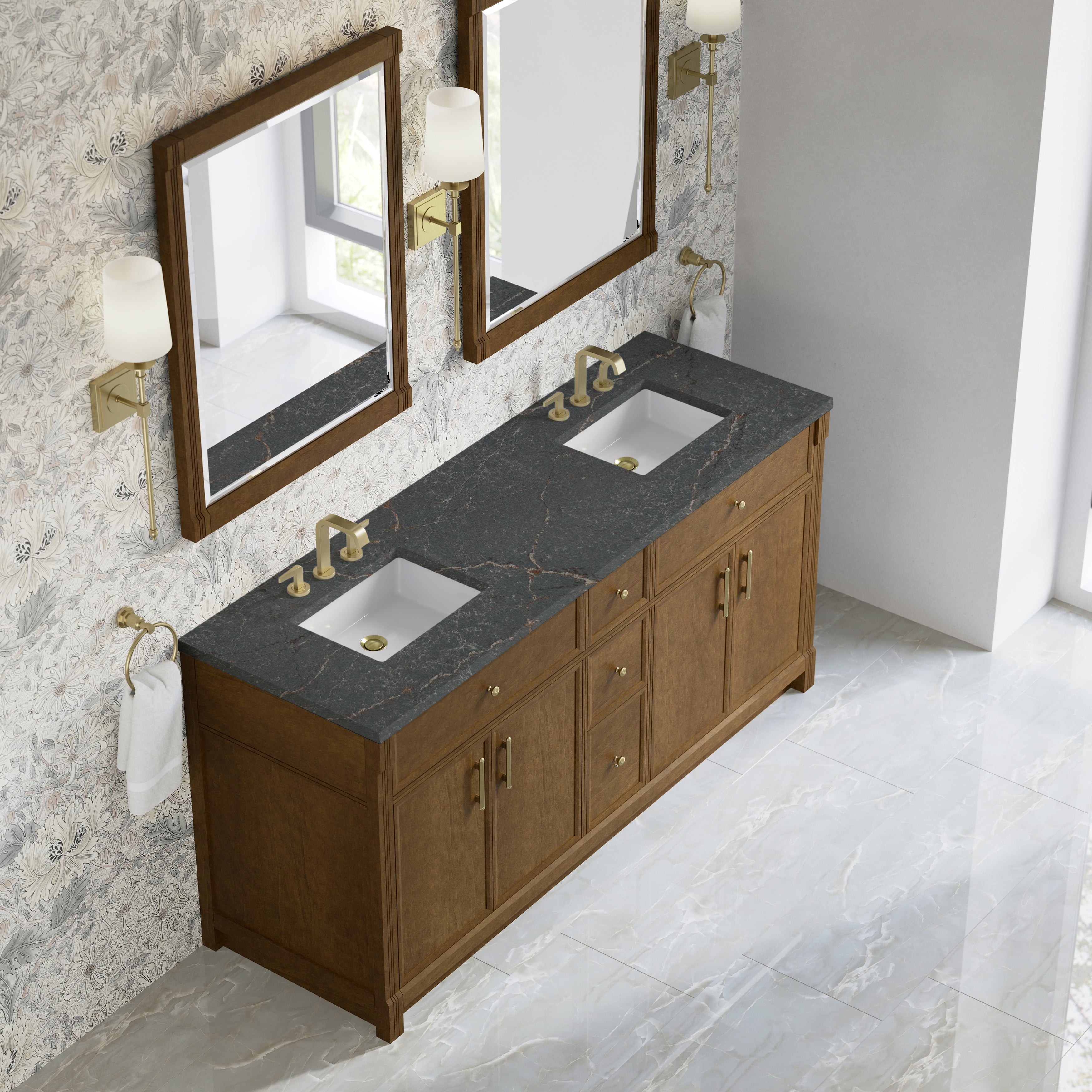 James Martin Bellshire 72" Double Vanity in Honey Oak with 3cm Countertop