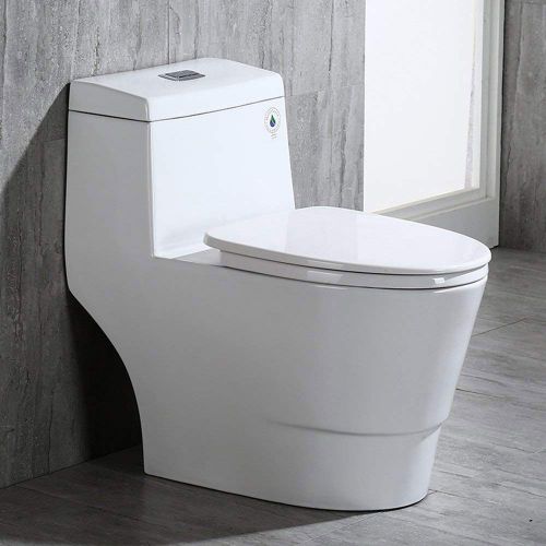 WOODBRIDGE T-0019, Dual Flush Elongated One Piece Toilet with Soft Closing Seat, Chair Height, Water Sense, High-Efficiency, Rectangle Button
