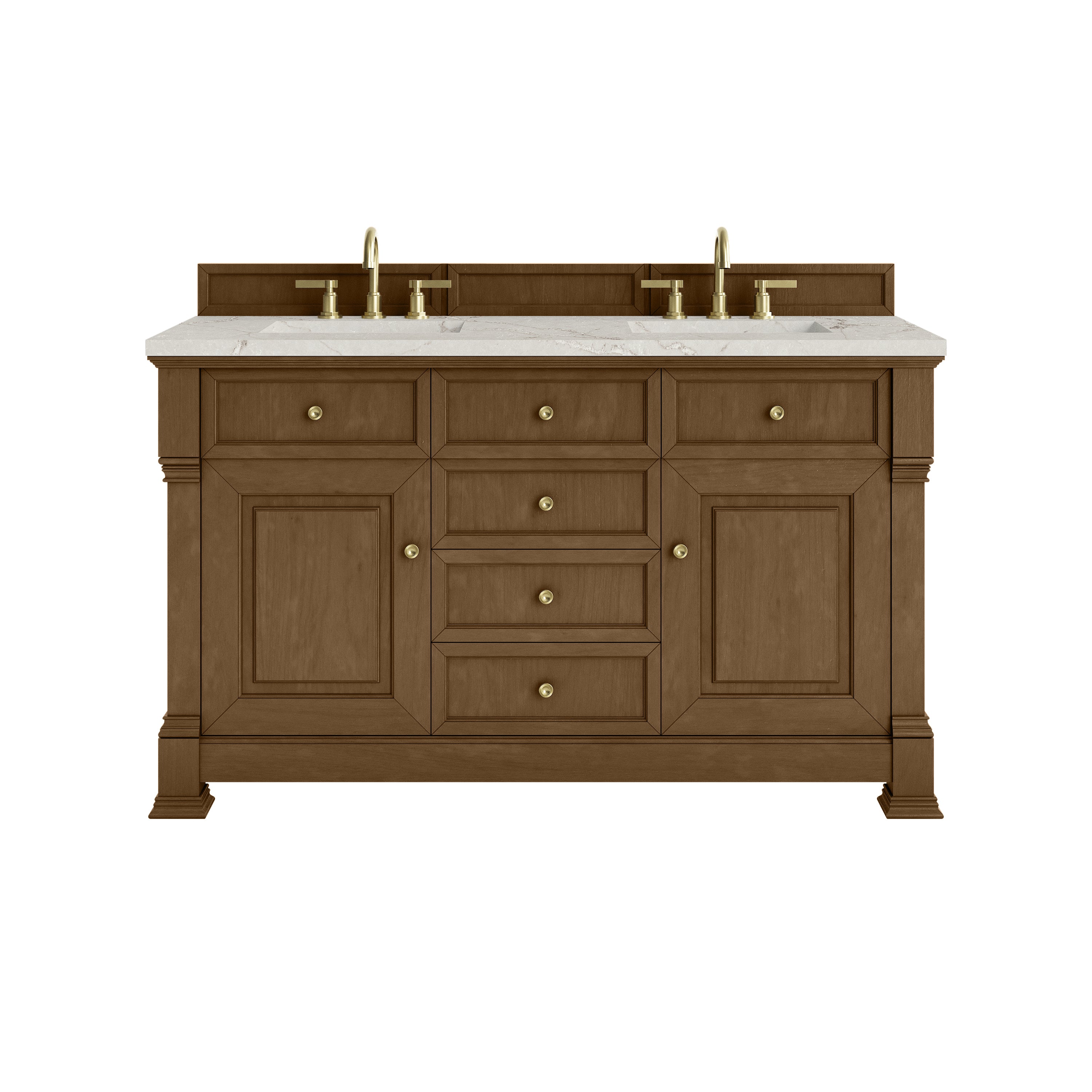 James Martin Brookfield 60" Double Vanity in Honey Oak with 3cm Countertop and FreePower Wireless Charger