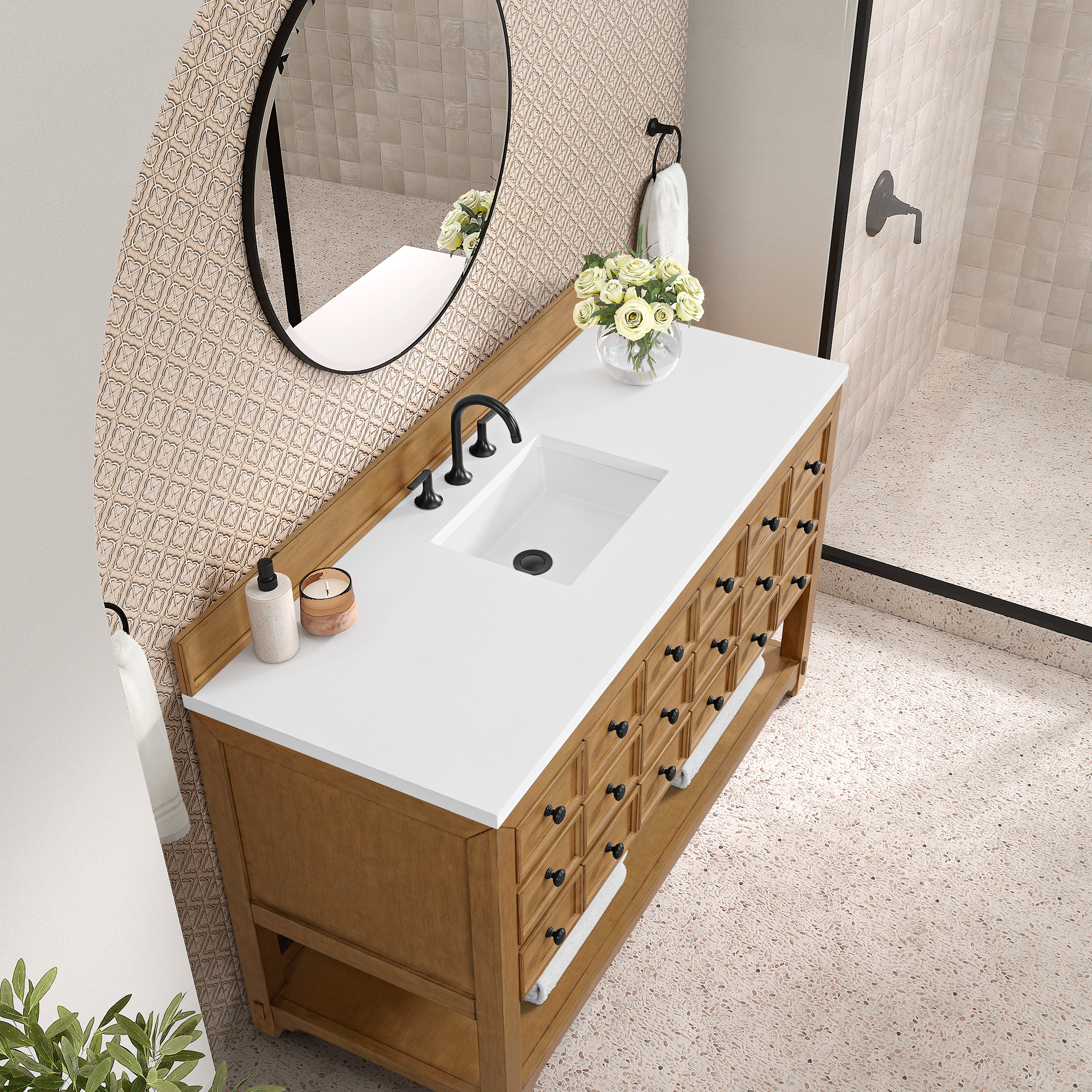 James Martin Malibu 60" Single Vanity in Amber Birch with 3cm Countertop