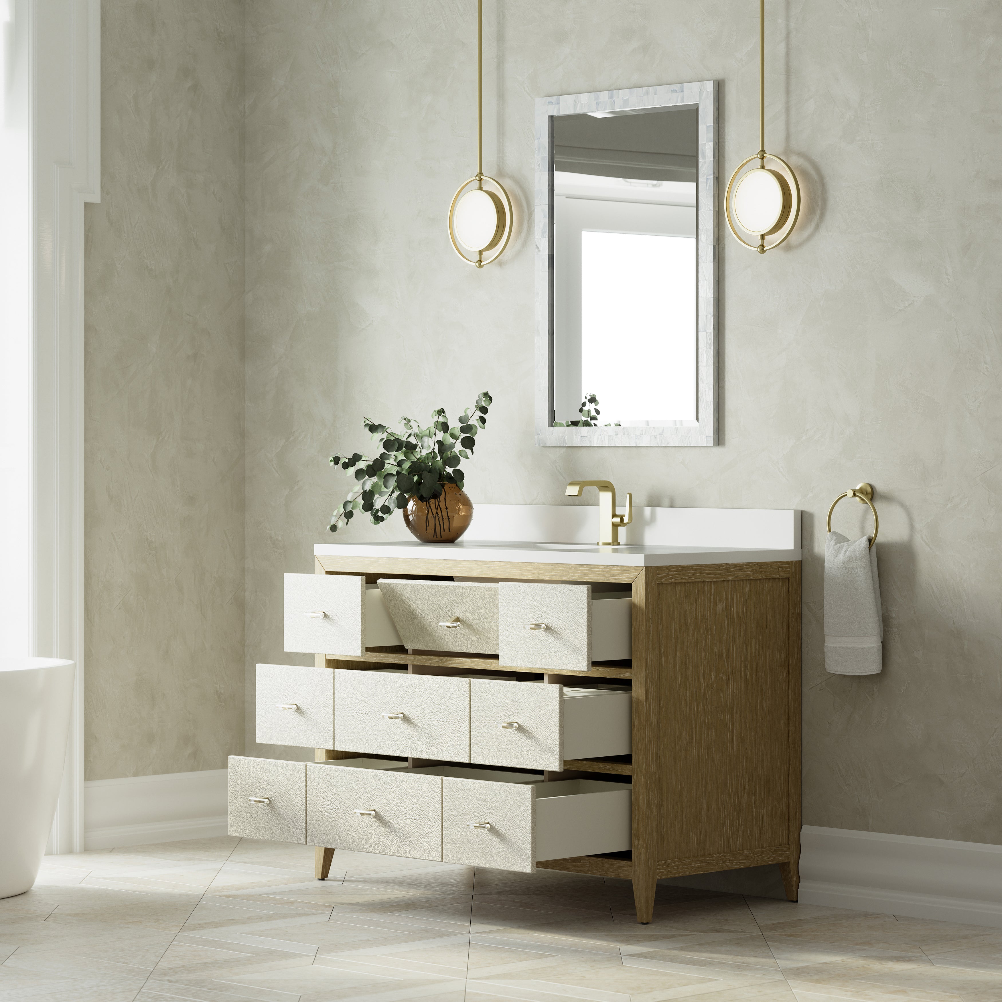 James Martin Celeste 48" Single Vanity in Sunwashed Oak with 3cm Countertop