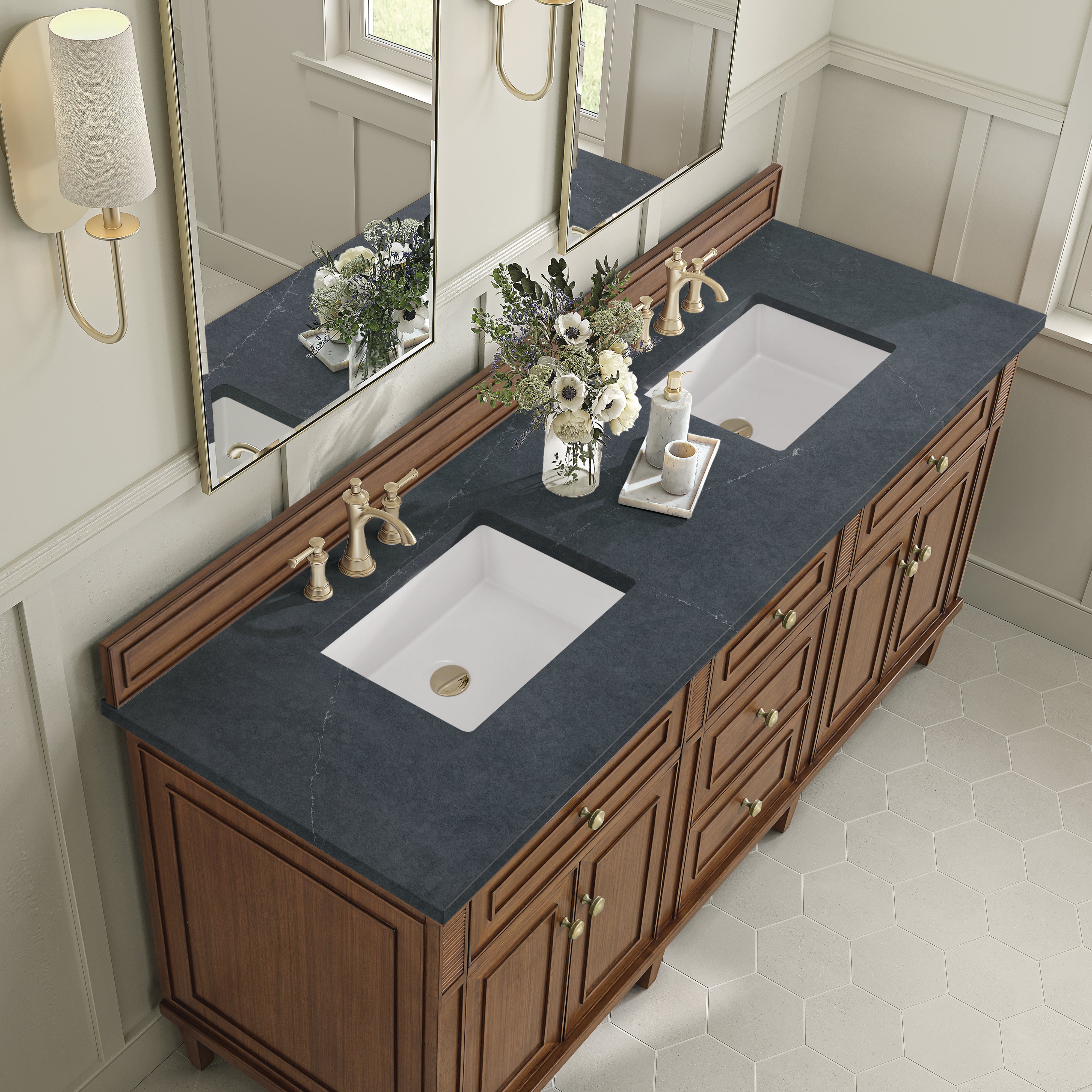 James Martin Lorelai 72"Double Vanity in Mid-Century Walnut with 3cm Countertop
