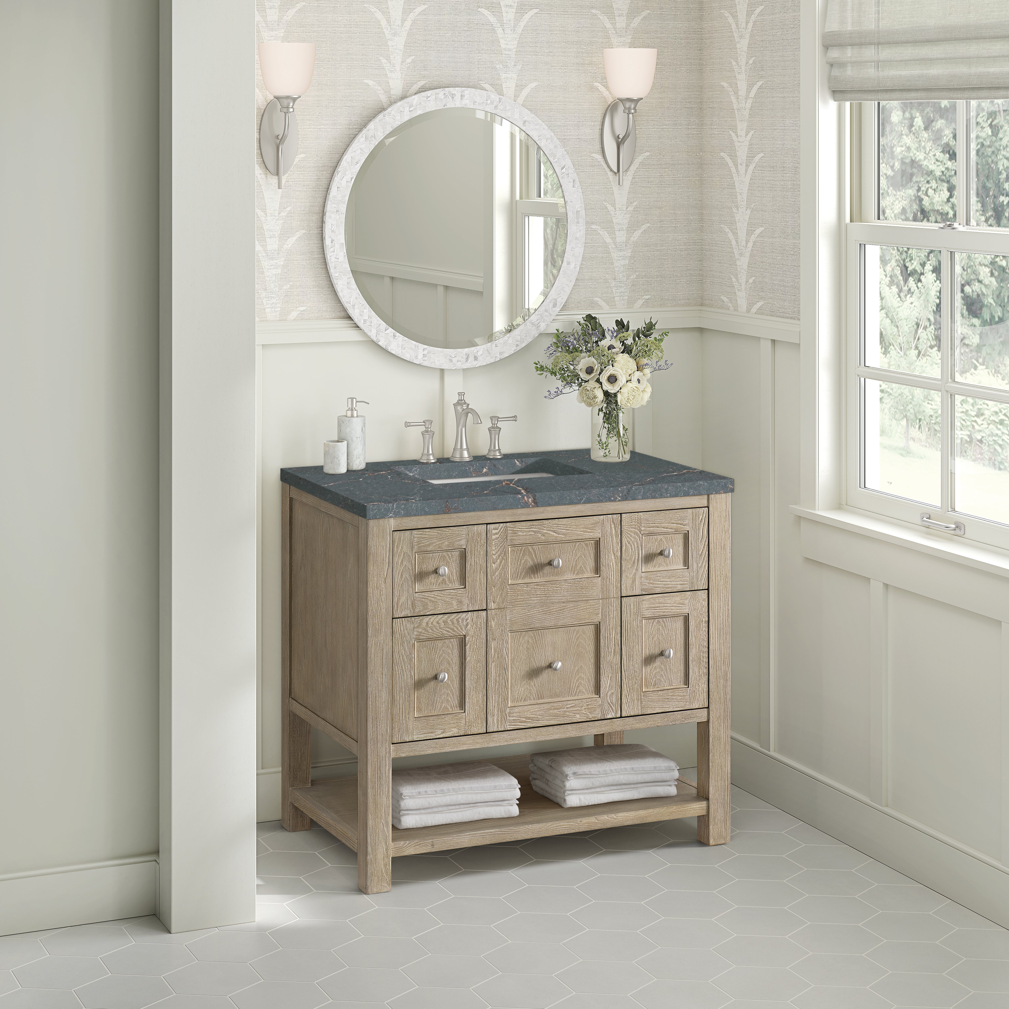 James Martin Breckenridge 36" Single in Whitewashed Oak with 3cm Countertop