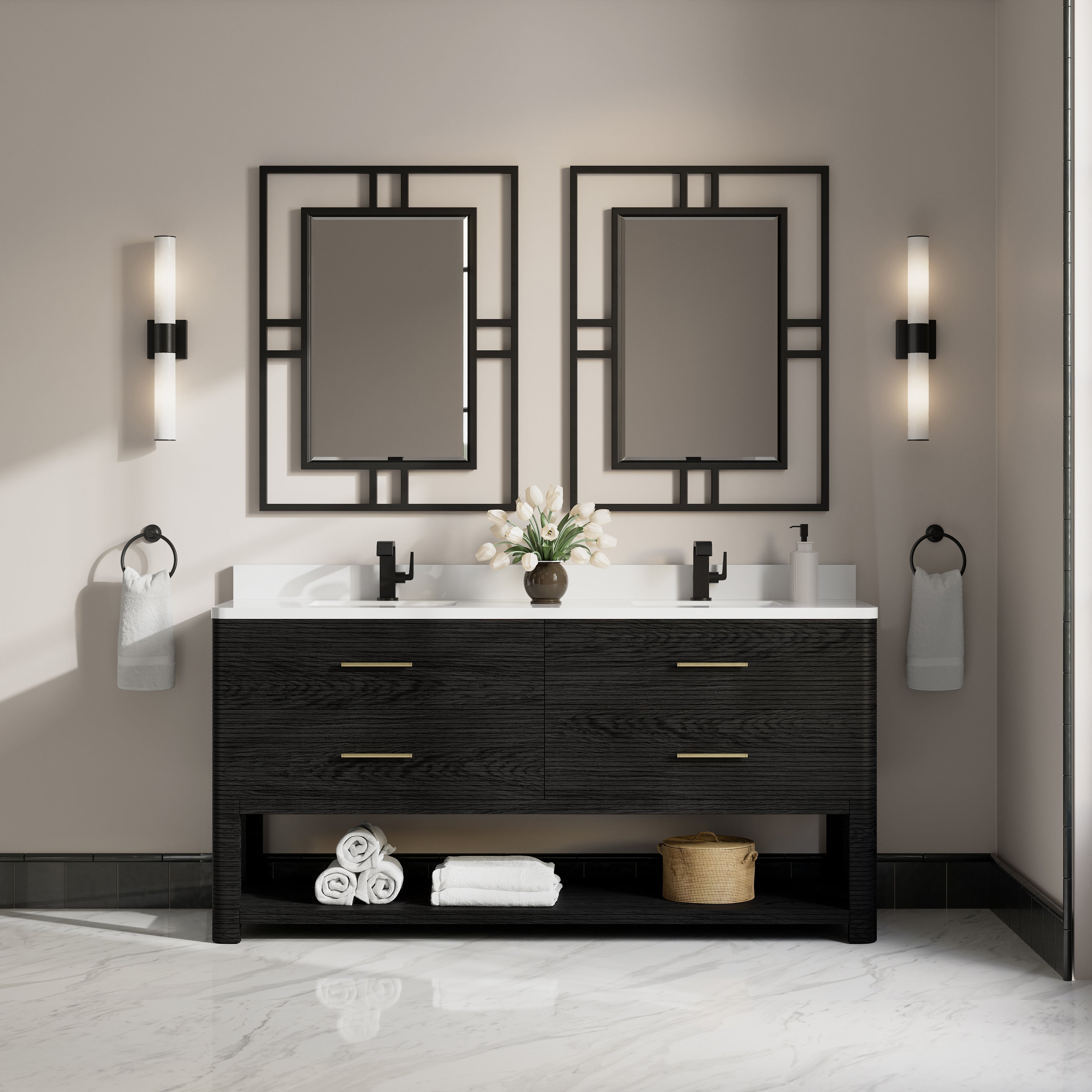 James Martin Lucian 72" Double Vanity in Carbon Oak with 3cm Countertop