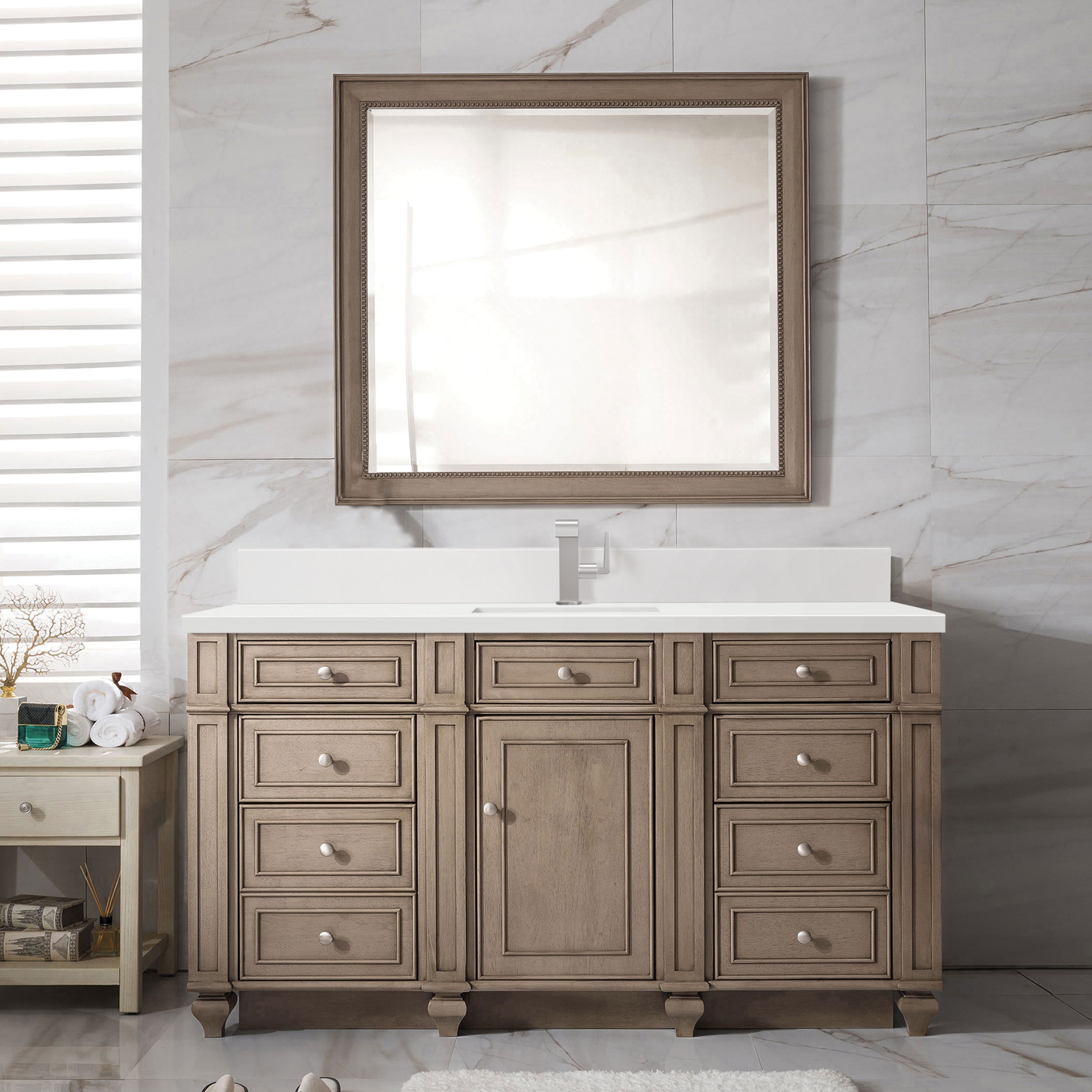James Martin Bristol 60" Single Vanity in Whitewashed Walnut with 3cm Countertop