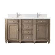 James Martin Bristol 60" Double Vanity in Whitewashed Walnut with 3cm Countertop