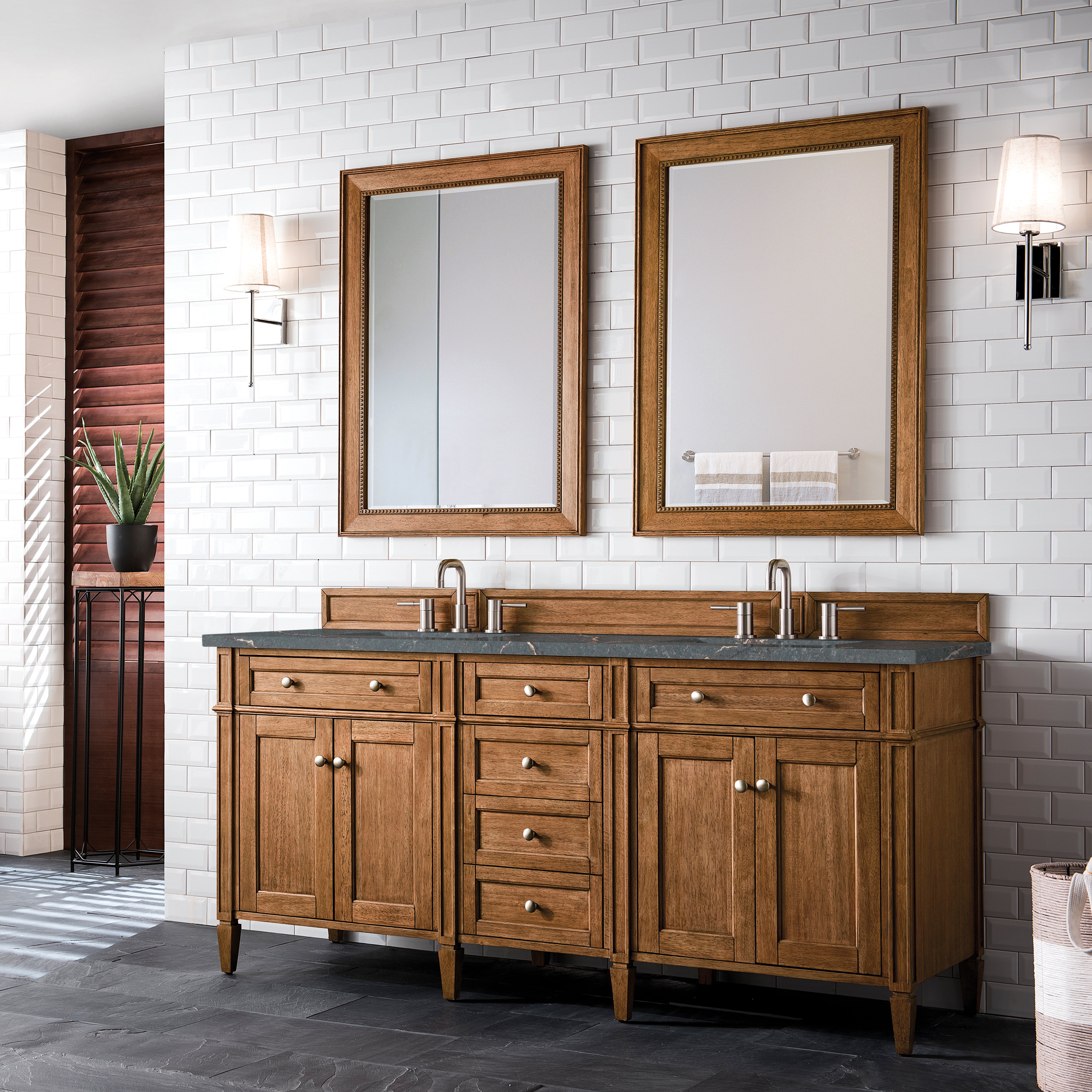 James Martin Brittany 72" Double Vanity in Saddle Brown with 3cm Countertop
