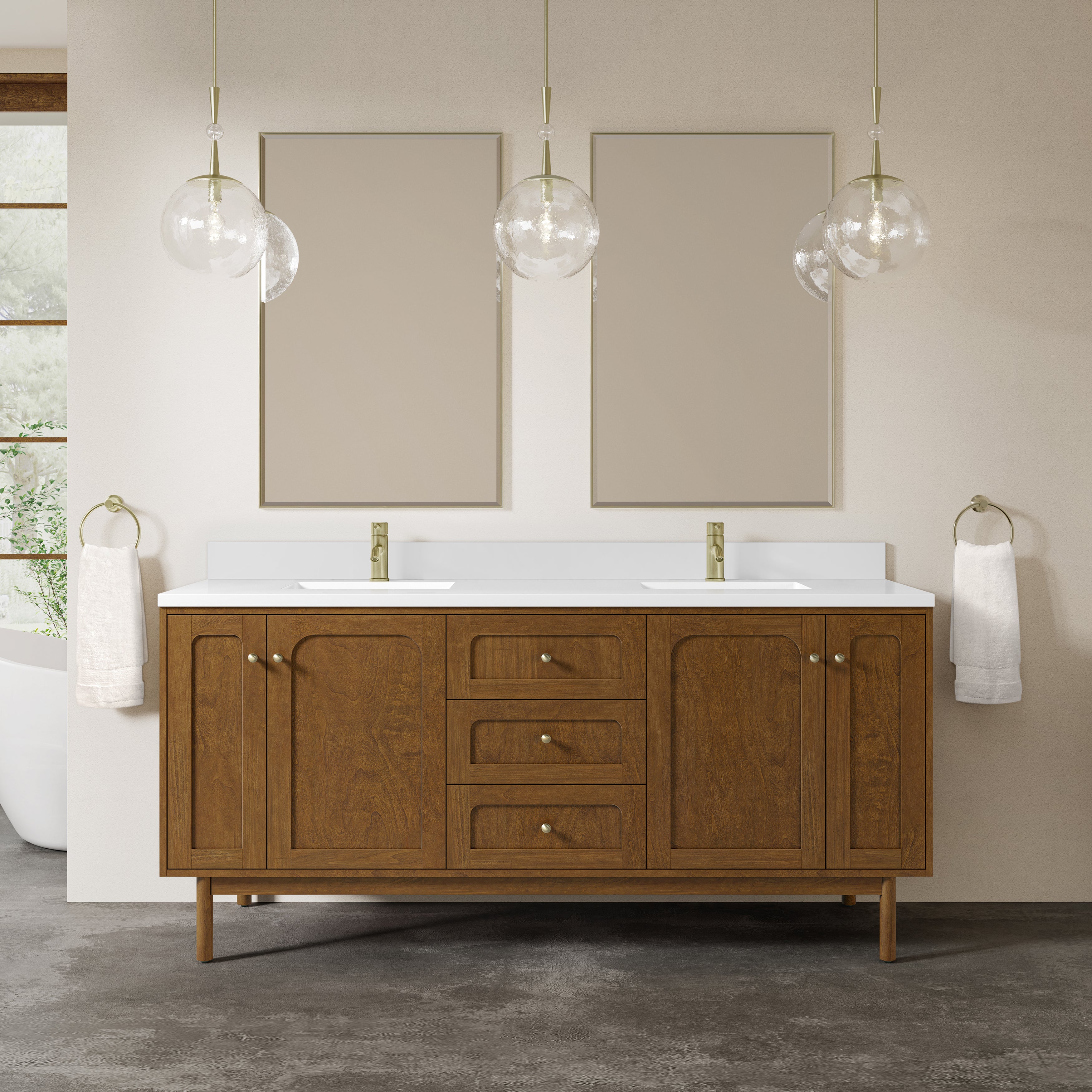 James Martin Laurent 72" Double Vanity in Honey Oak with 3cm Countertop