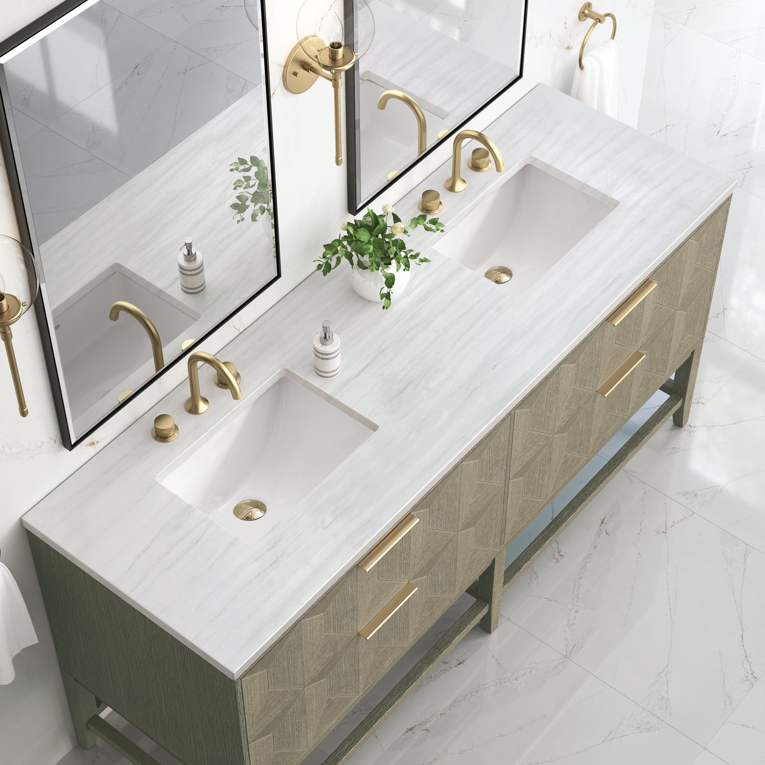 James Martin Emmeline 72" Double Vanity in Pebble Oak with 3cm Countertop