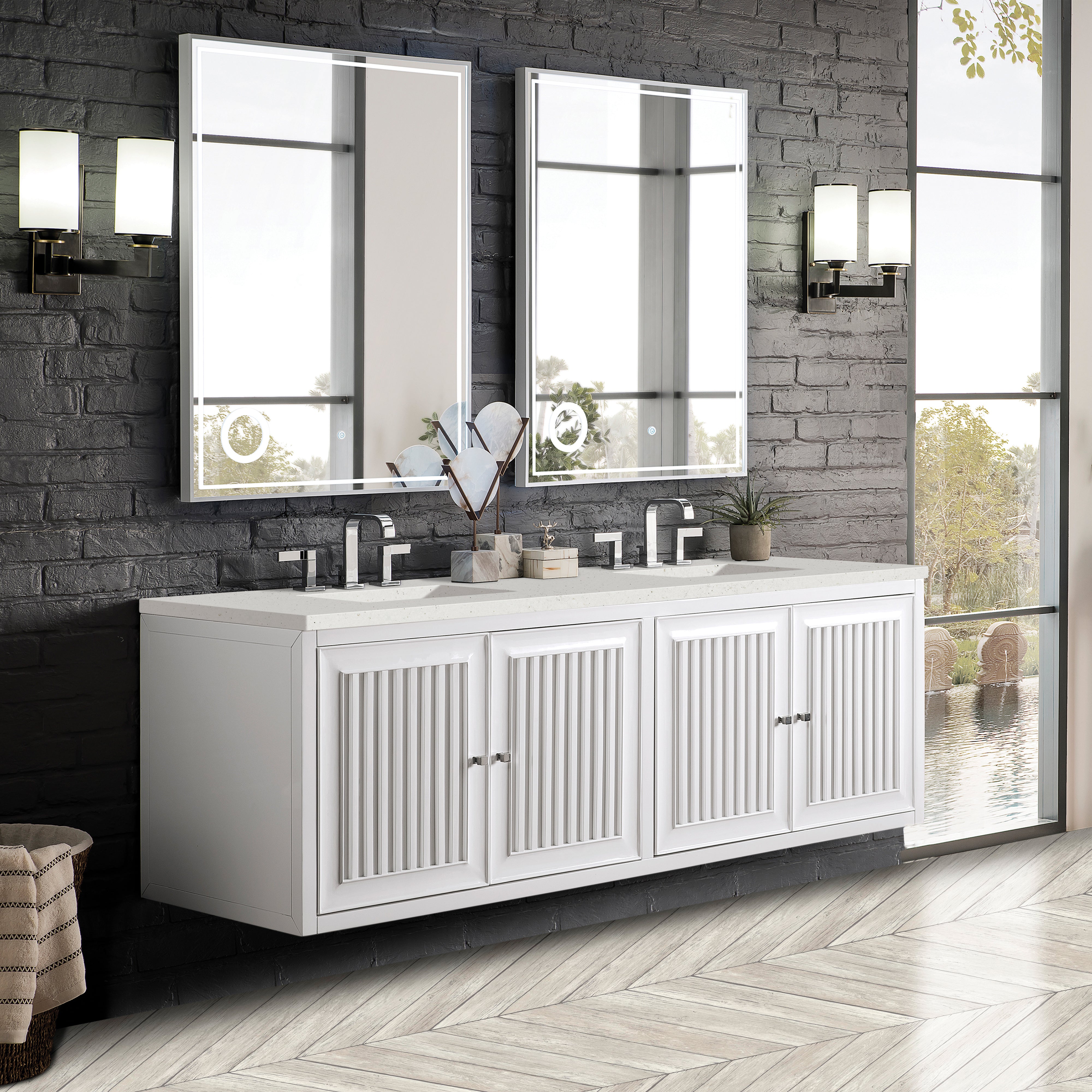 James Martin Athens 72" Double Vanity in Glossy White with 3cm Countertop