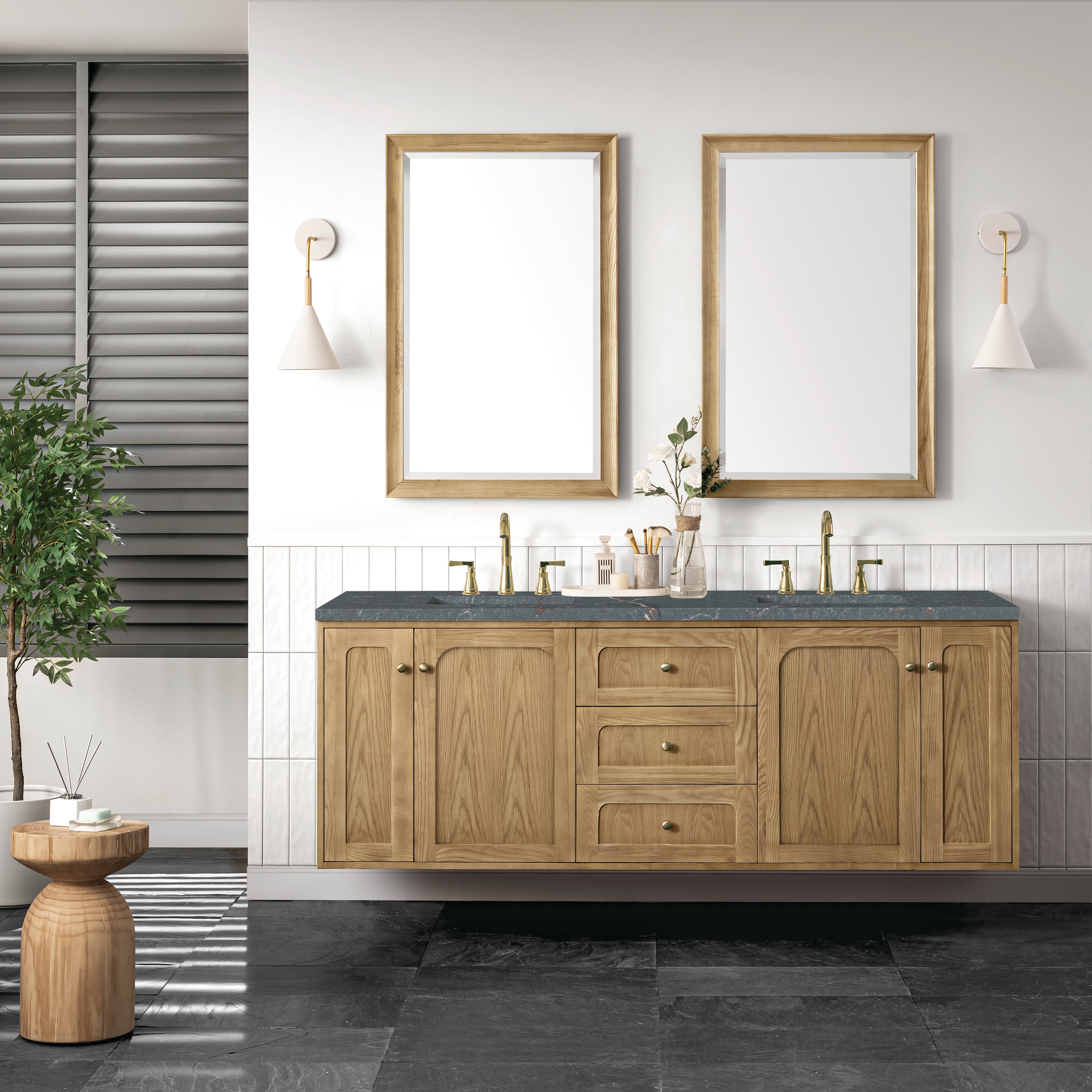 James Martin Laurent 72" Double Vanity in Light Natural Oak with 3cm Countertop and FreePower Wireless Charger