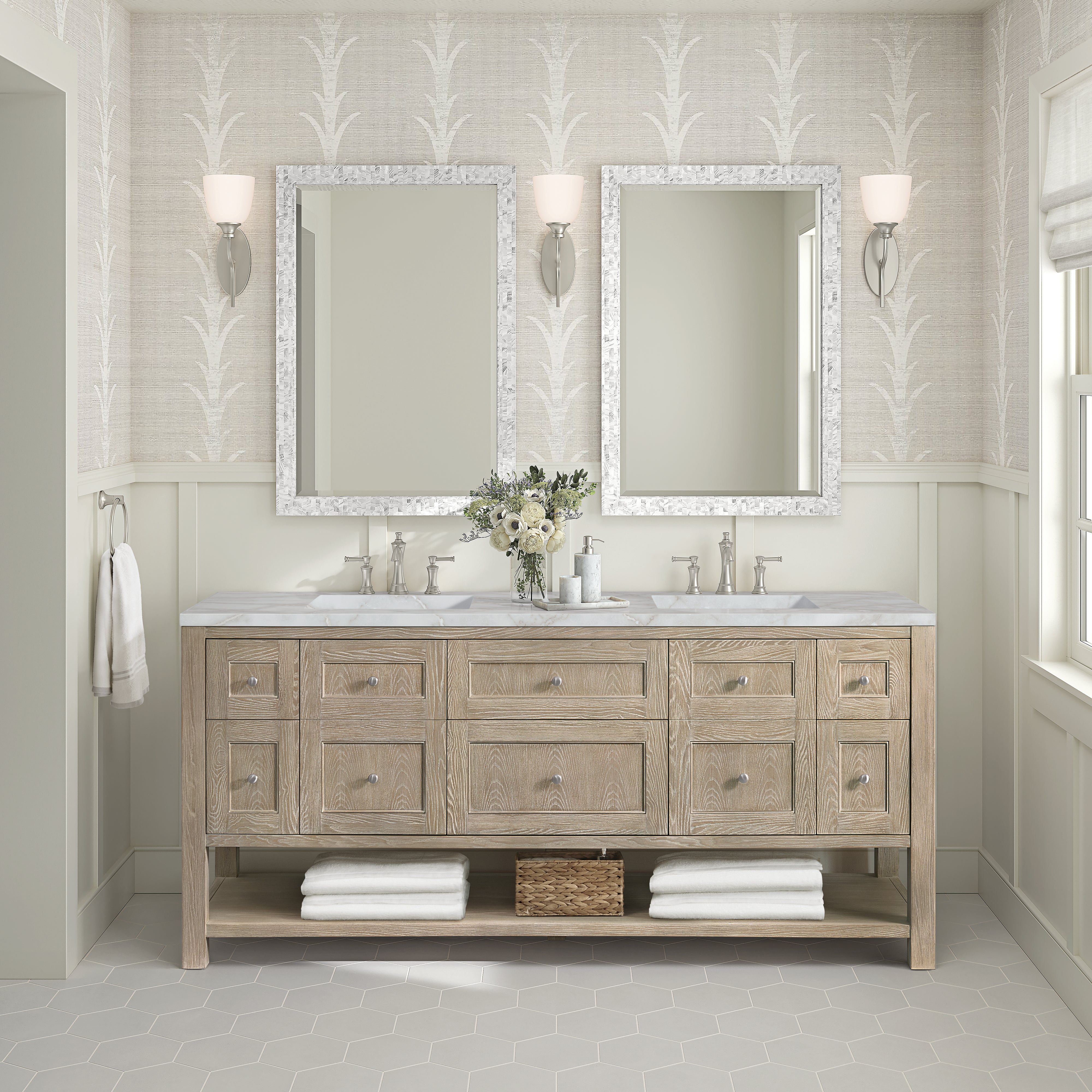 James Martin Breckenridge 72" Double Vanity in Whitewashed Oak with 3cm Countertop