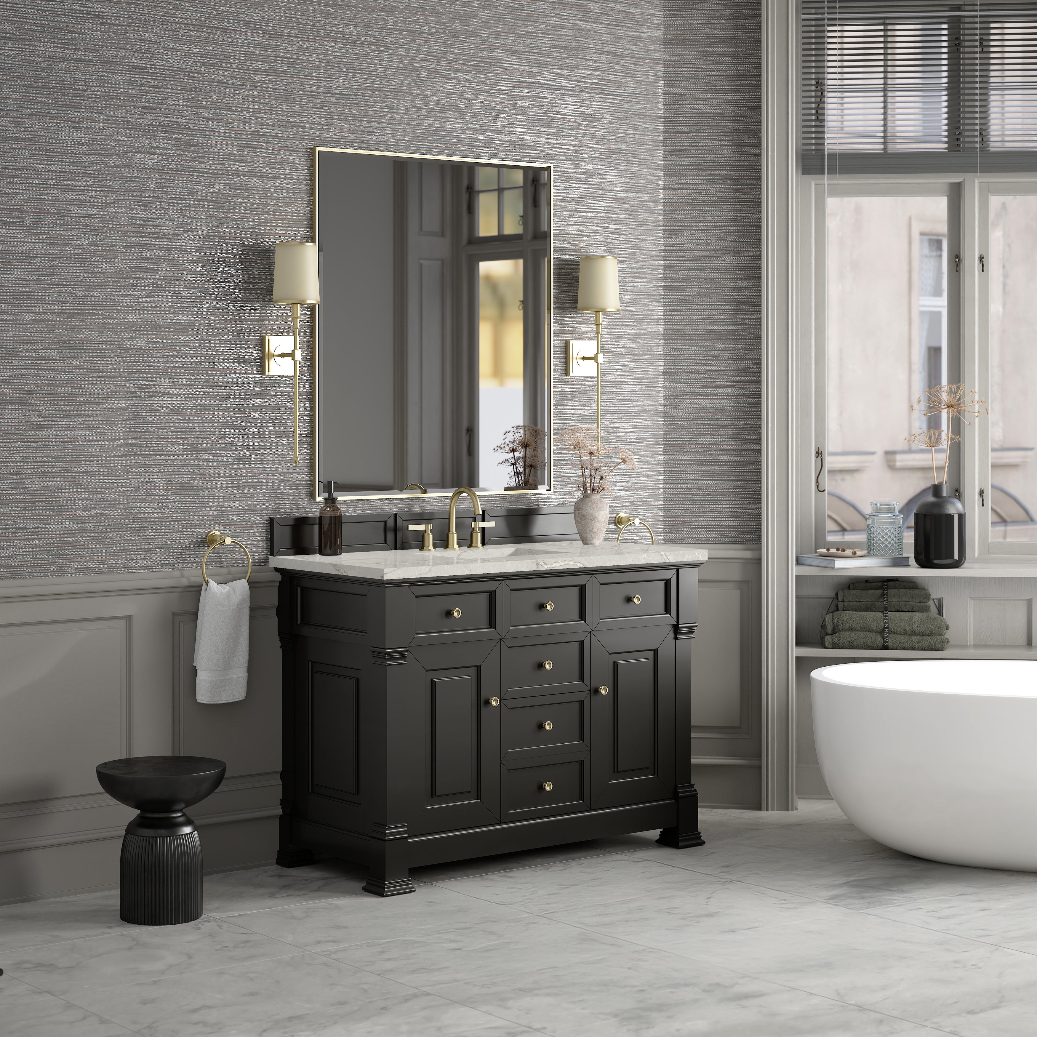 James Martin Brookfield 48" Single Vanity in Black Onyx with 3cm Countertop