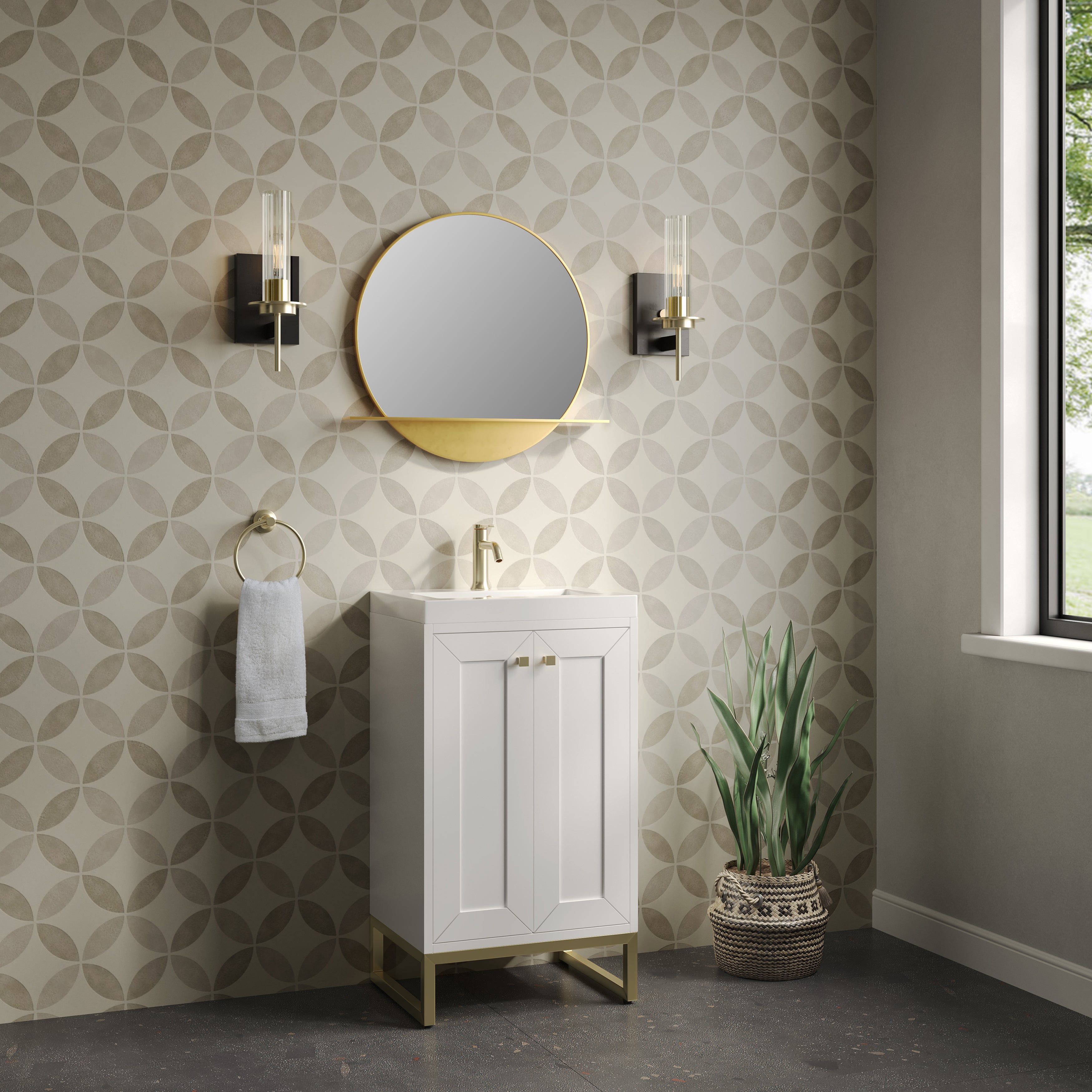 James Martin Chianti 20" Single Vanity in Glossy White with White Glossy Composite Stone Top