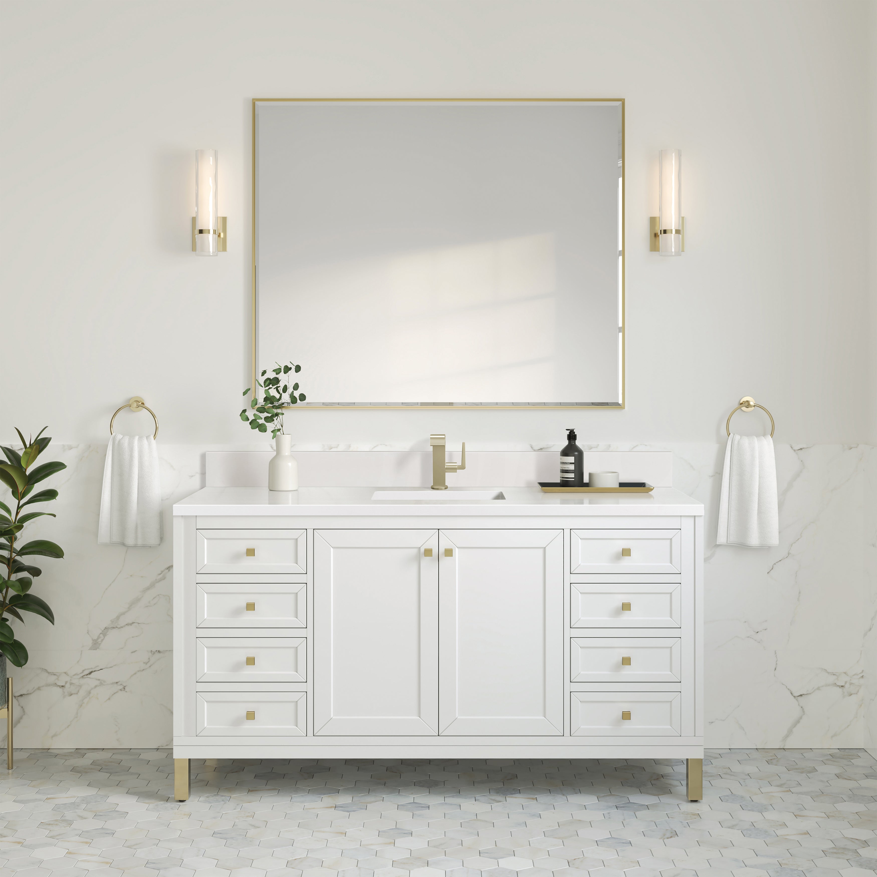 James Martin Chicago 60" Single Vanity in Glossy White with 3cm Countertop