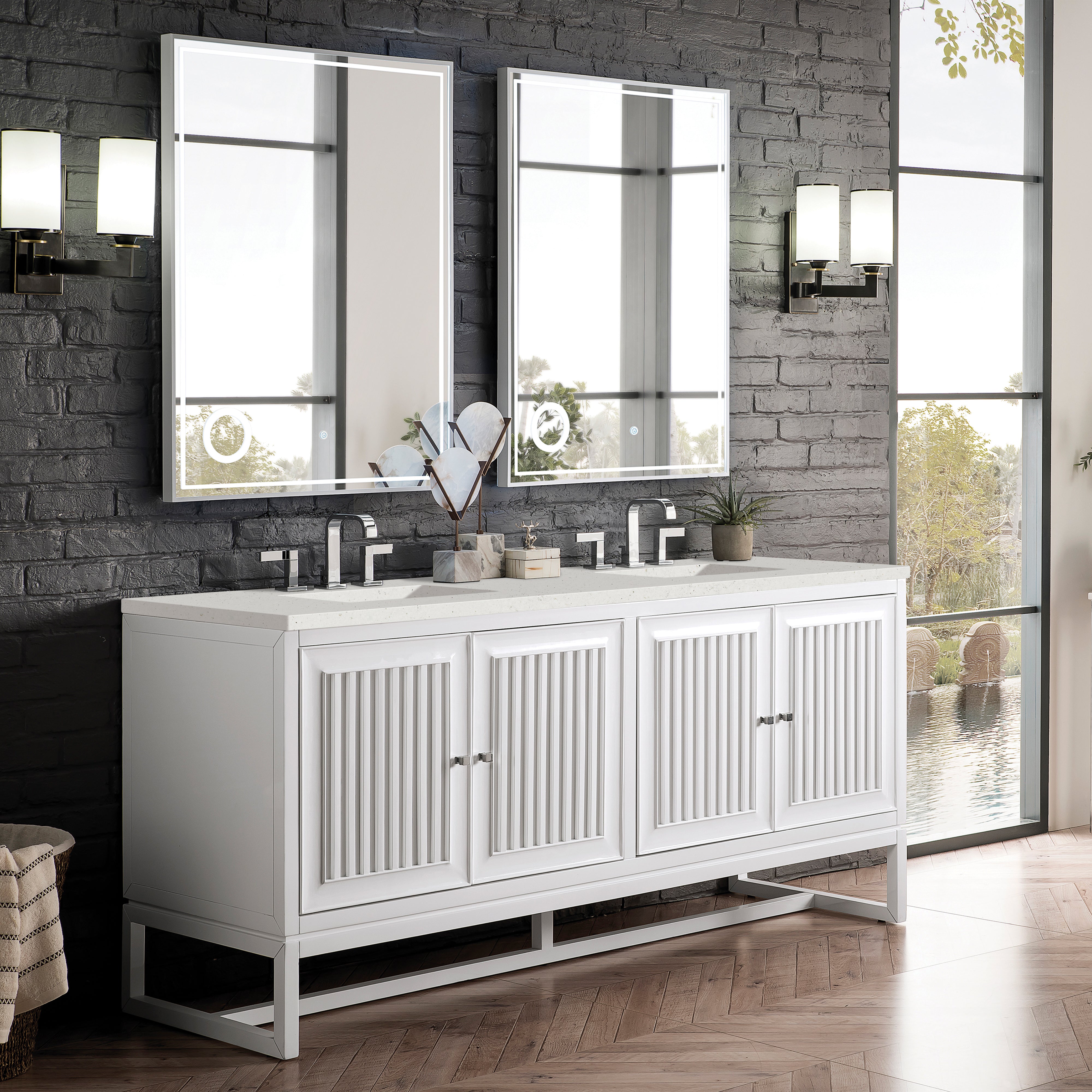 James Martin Athens 72" Double Vanity in Glossy White with 3cm Countertop