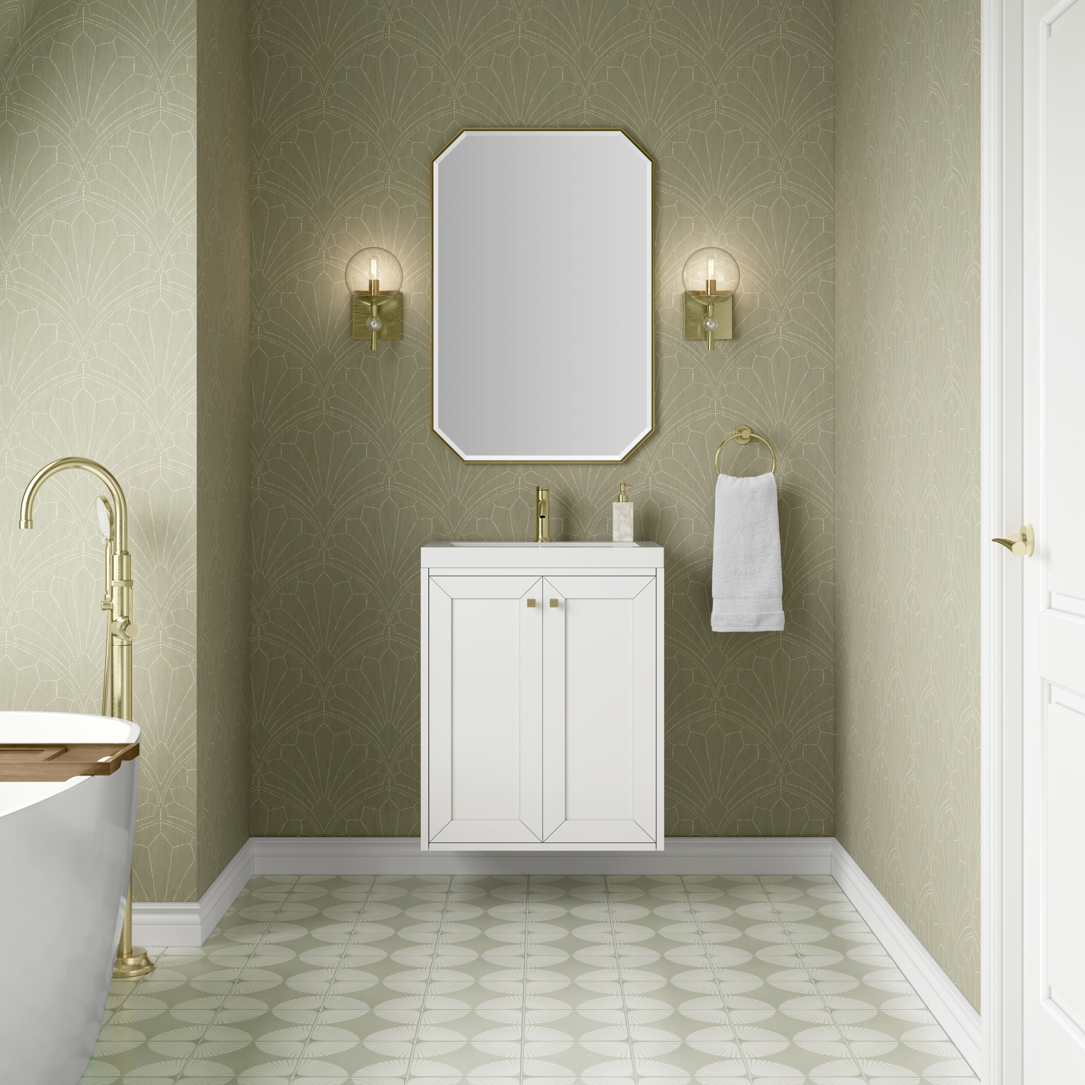 James Martin Chianti 24" Single Vanity in Glossy White with White Glossy Composite Stone Top