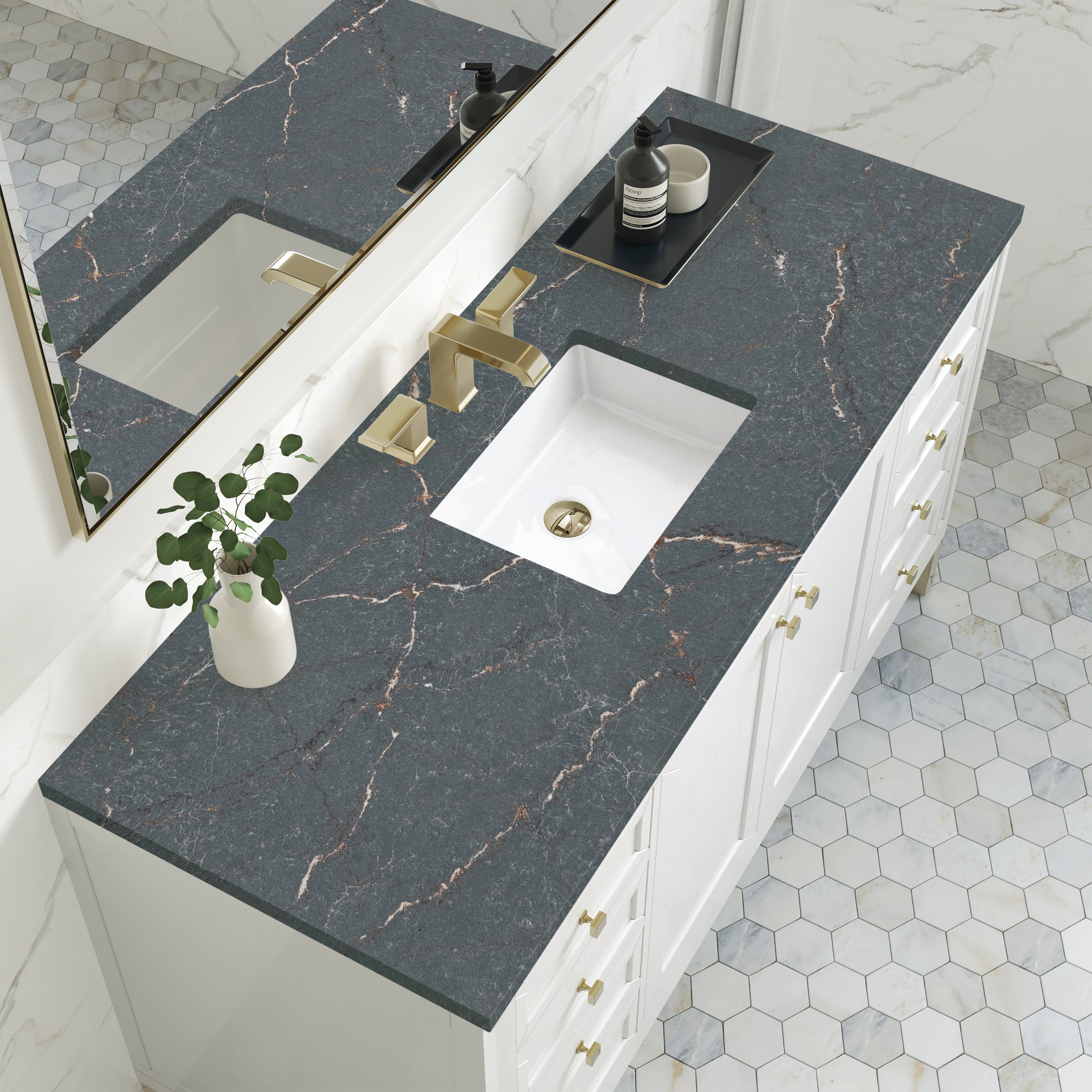 James Martin Chicago 60" Single Vanity in Glossy White with 3cm Countertop
