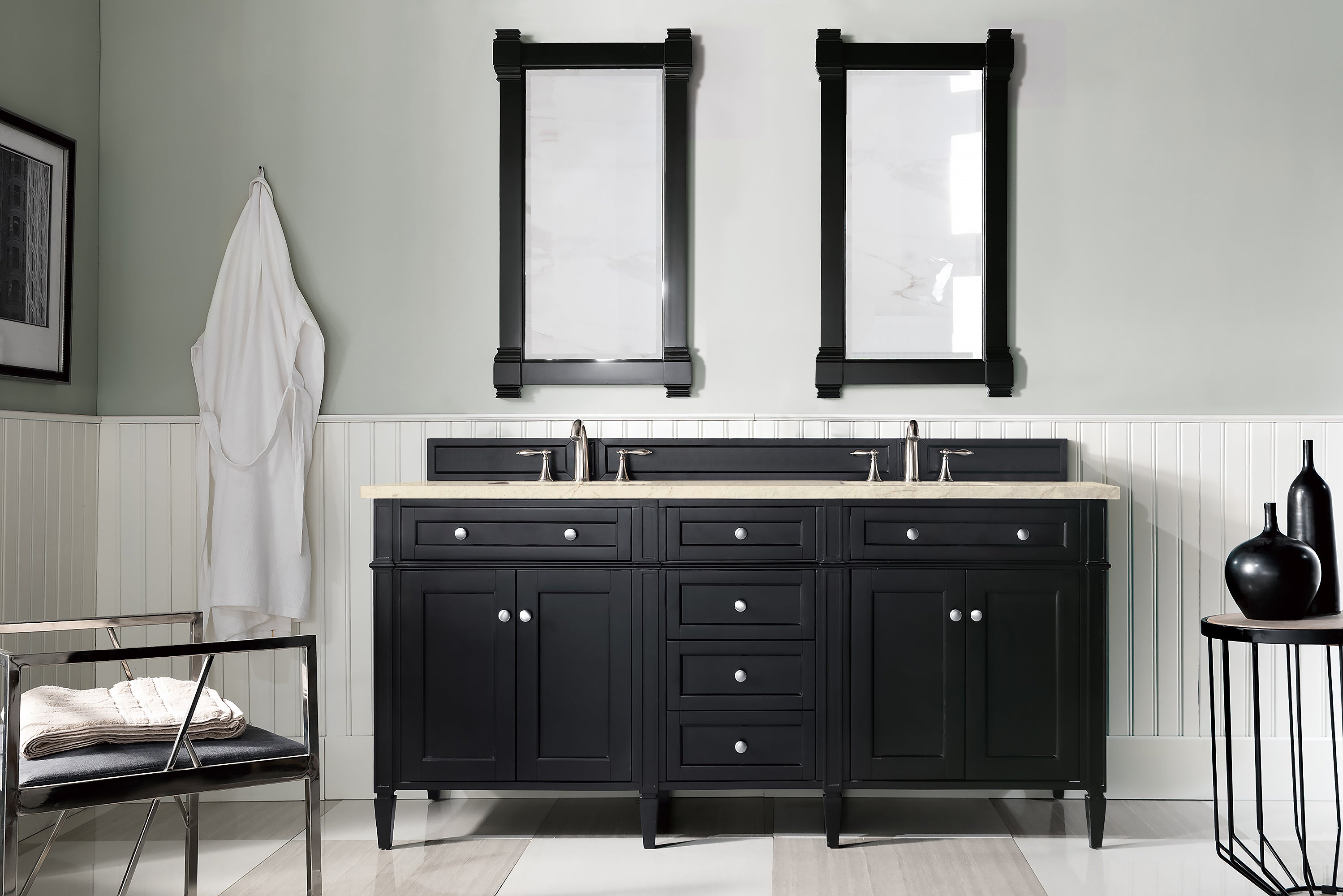 James Martin Brittany 72" Double Vanity in Black Onyx with 3cm Countertop