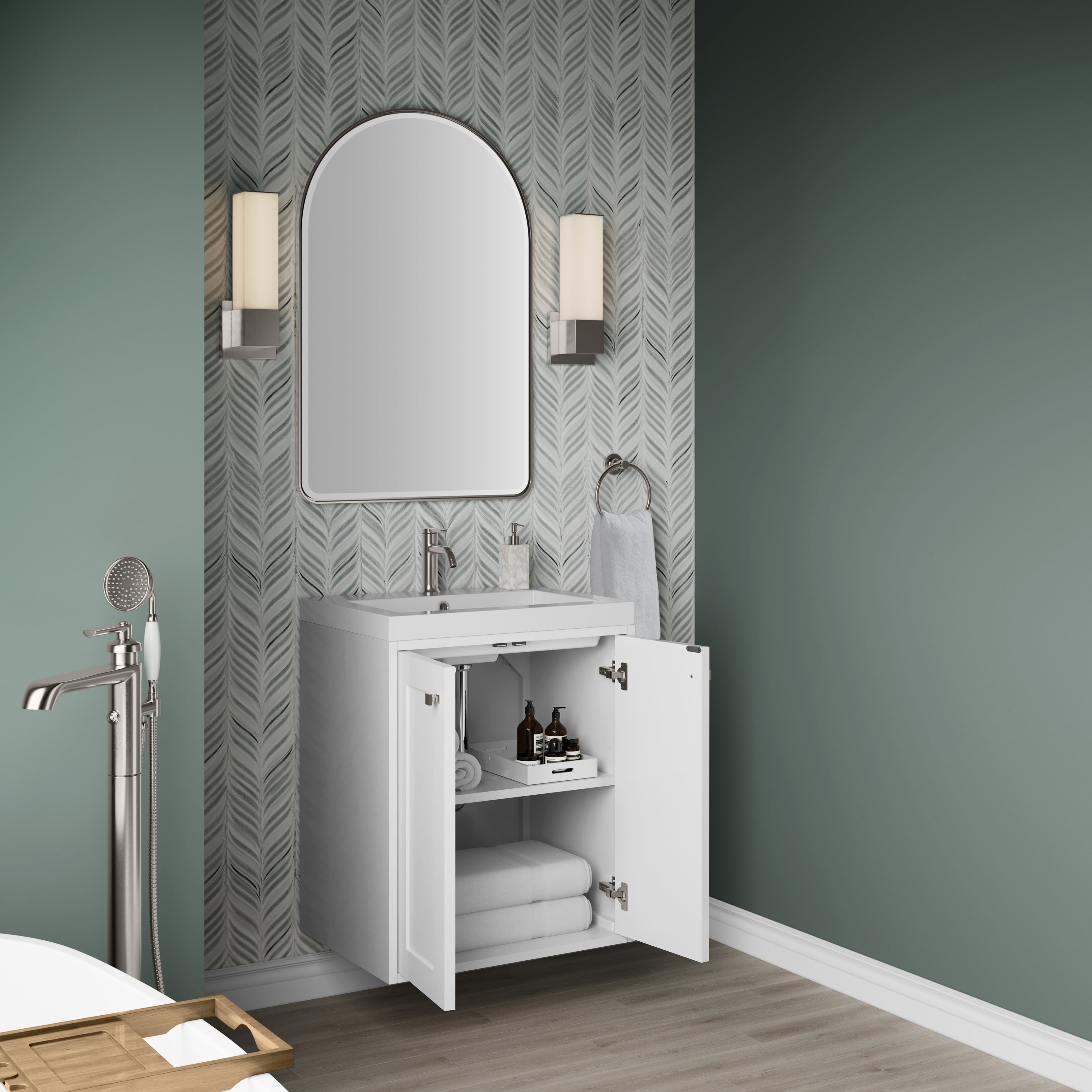 James Martin Chianti 24" Single Vanity in Glossy White with White Glossy Composite Stone Top