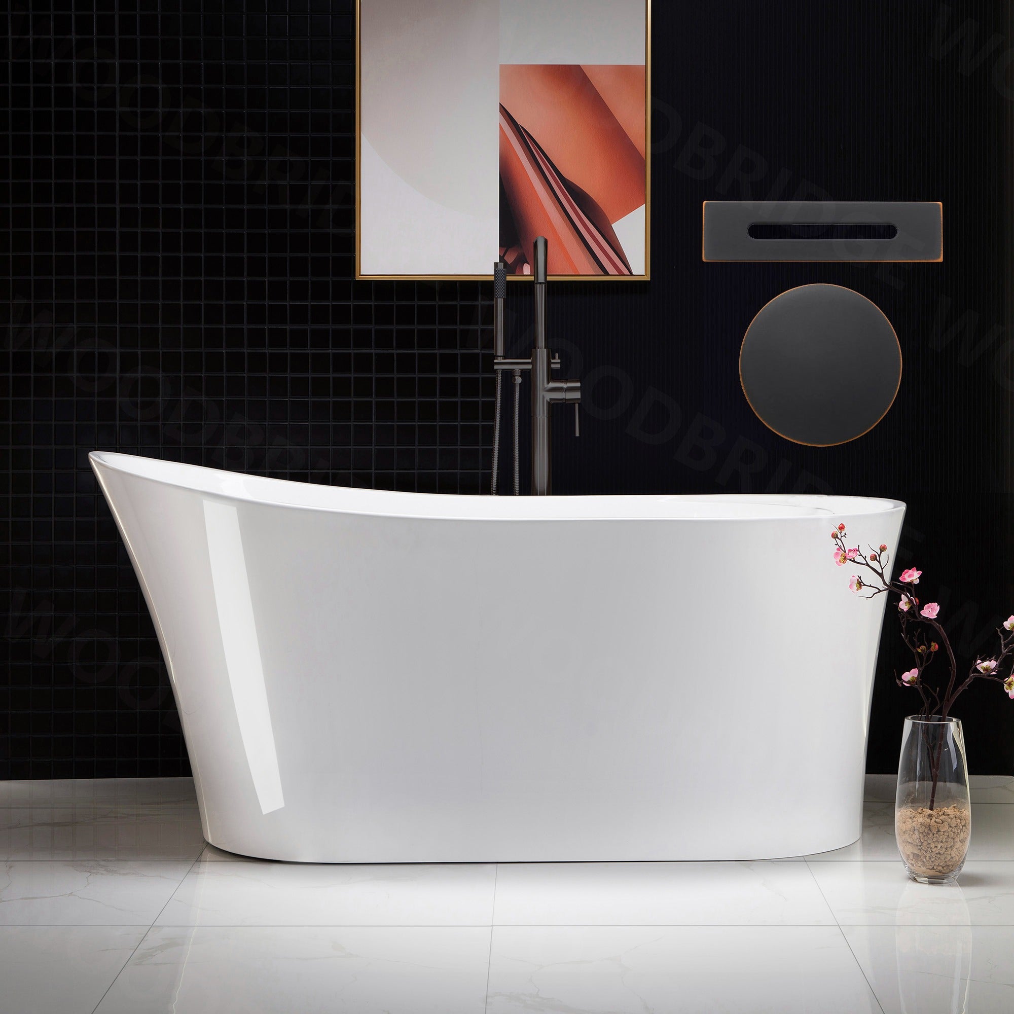 WOODBRIDGE 59" Acrylic Freestanding Bathtub Contemporary Soaking Tub with with Drain & Overflow, B0083