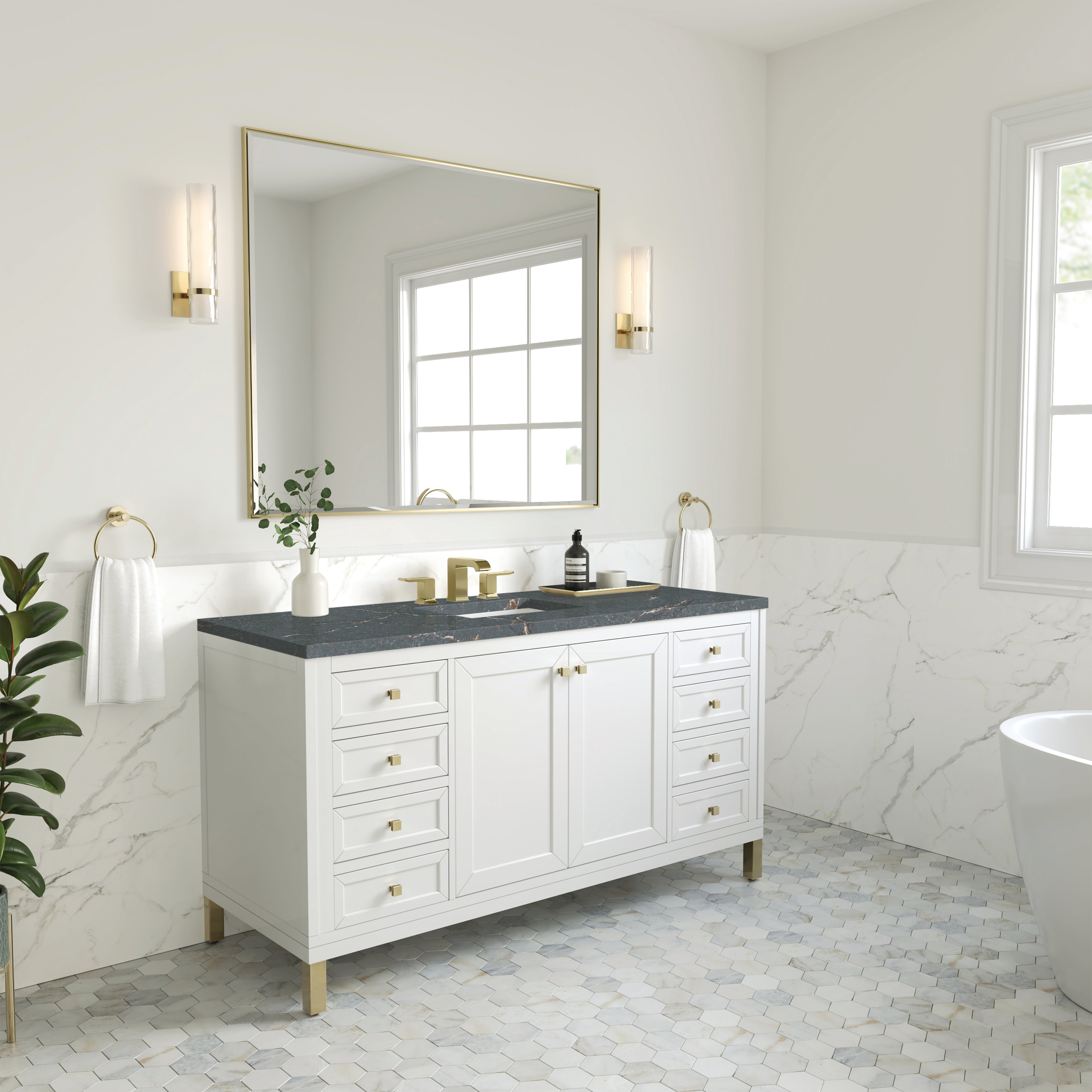 James Martin Chicago 60" Single Vanity in Glossy White with 3cm Countertop