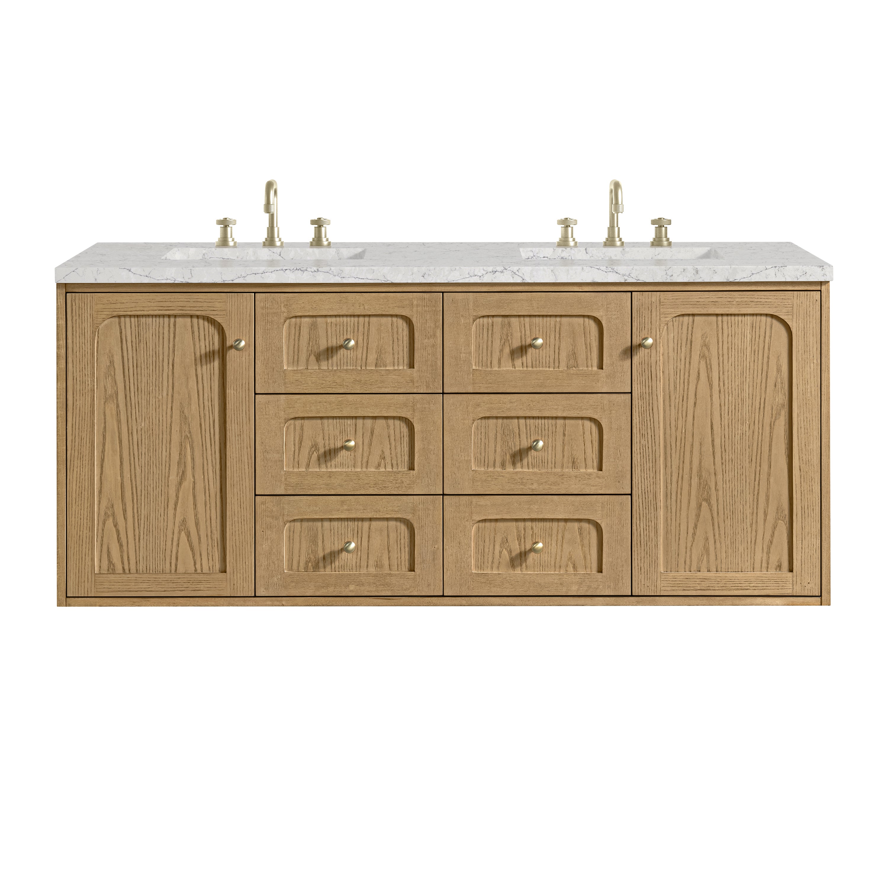 James Martin Laurent 60" Double Vanity in Light Natural Oak with 3cm Countertop and FreePower Wireless Charger